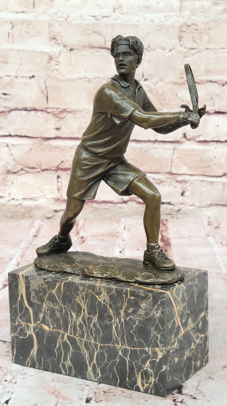 Rare Fine Vintage Bronze Signed Sculpture Statue Tennis Player Marble Base GIFT
