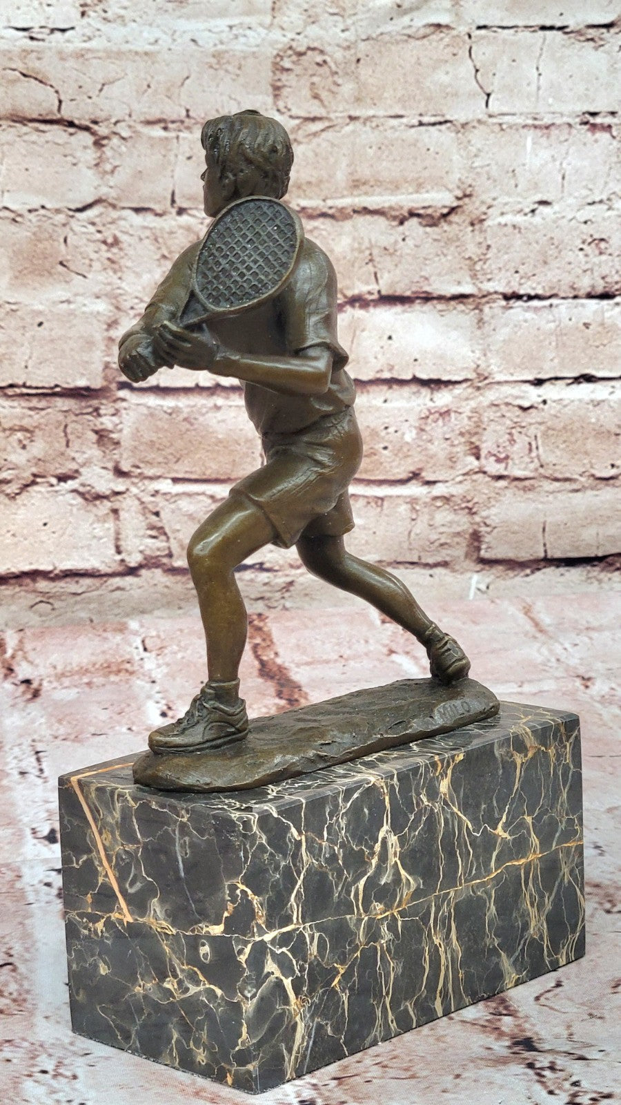 Rare Fine Vintage Bronze Signed Sculpture Statue Tennis Player Marble Base GIFT