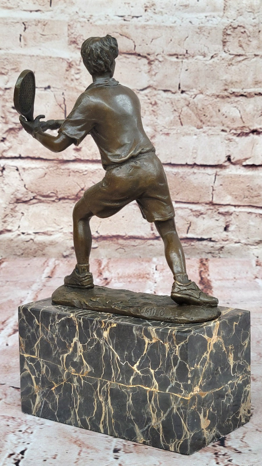 Rare Fine Vintage Bronze Signed Sculpture Statue Tennis Player Marble Base GIFT