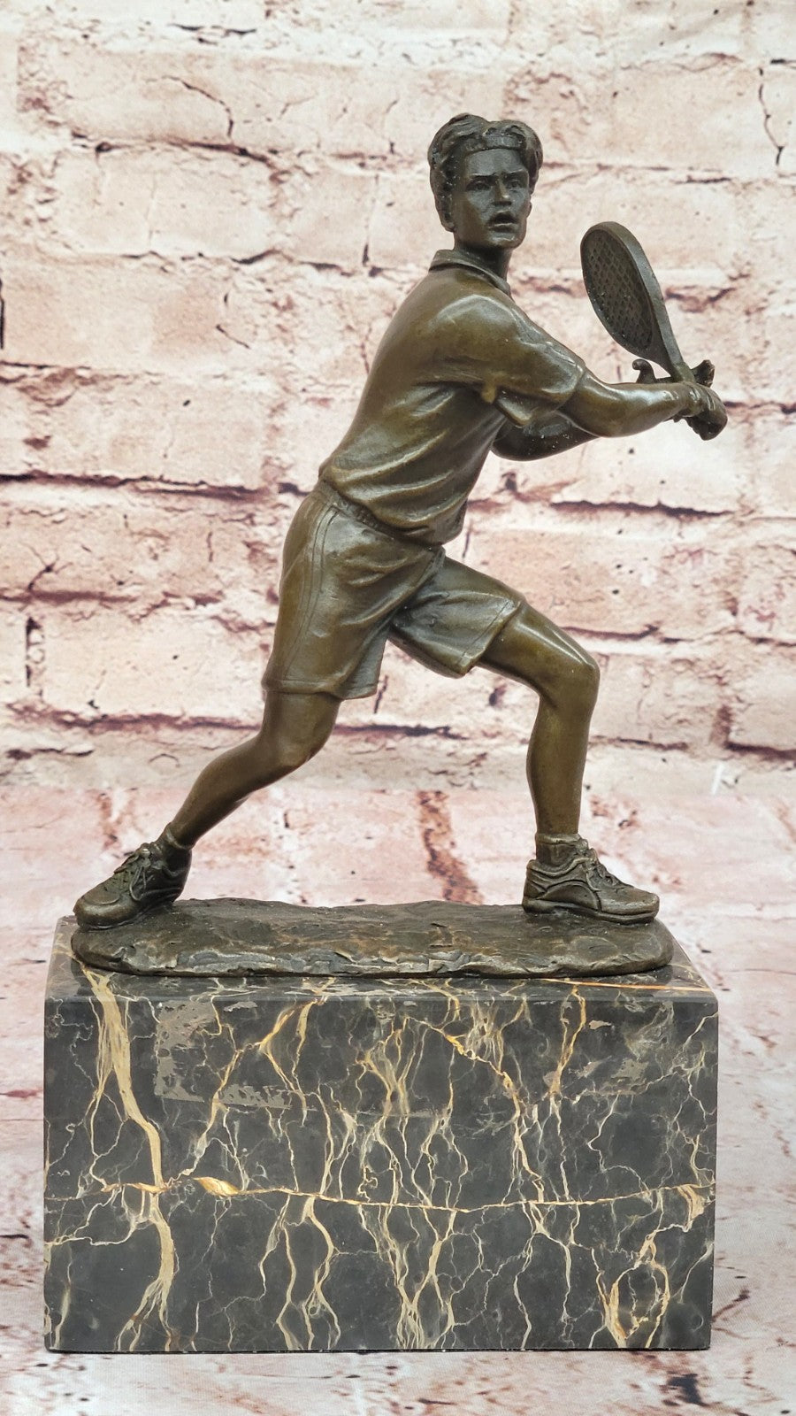 Rare Fine Vintage Bronze Signed Sculpture Statue Tennis Player Marble Base GIFT