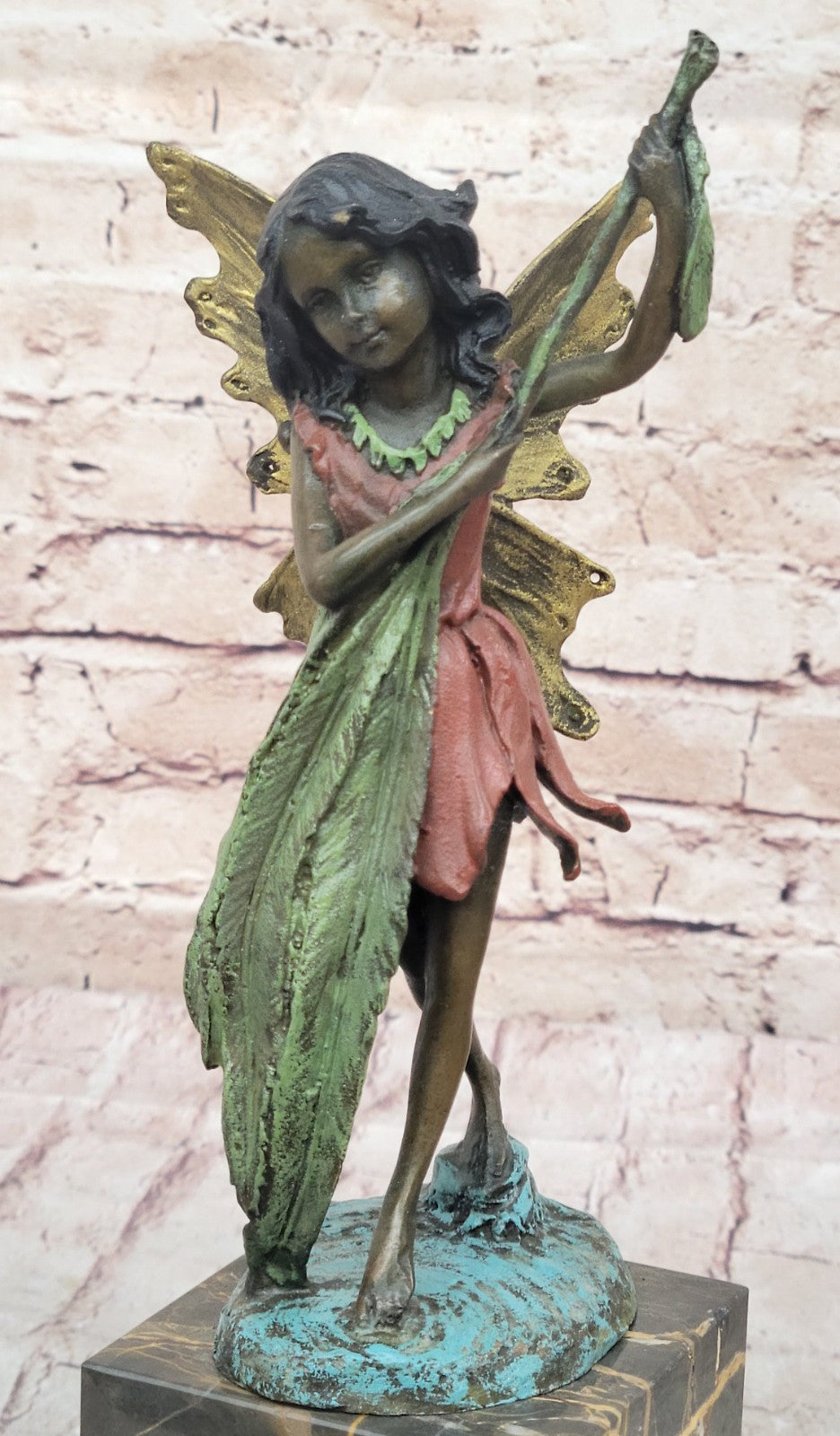 Tall Fairy Angel Multi Color Patina Bronze Sculpture Hot Cast Mythical Figurine