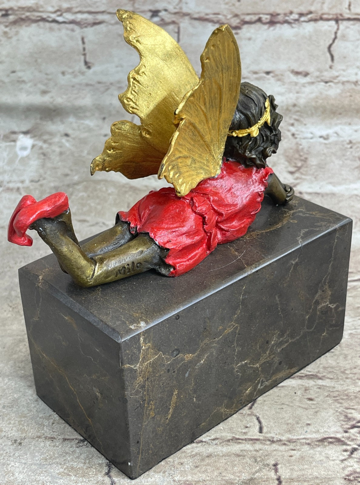 Original Milo Angel Cherub Gild Bronze Statue Art Deco Hot Cast Figurine Figure