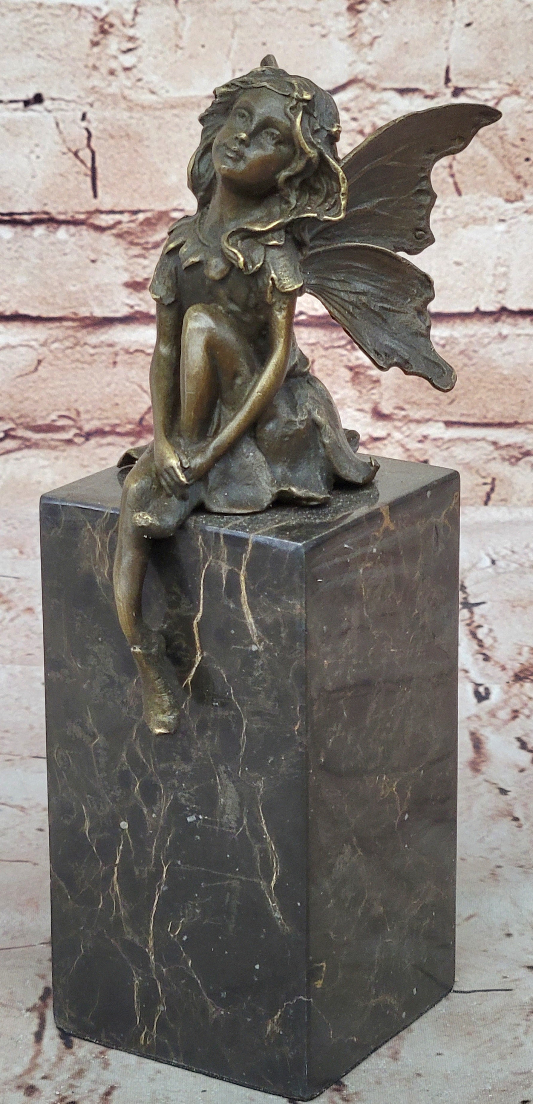 ART NOUVEAU BRONZE FAIRY BUTTERFLY Girl OLD BOOKEND BOOK ENS MARBLE BASE SCULPTU