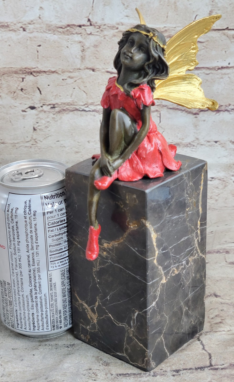 Graceful Butterfly Angel Sculpture on Brown Marble Base Handmade Bronze Masterpiece