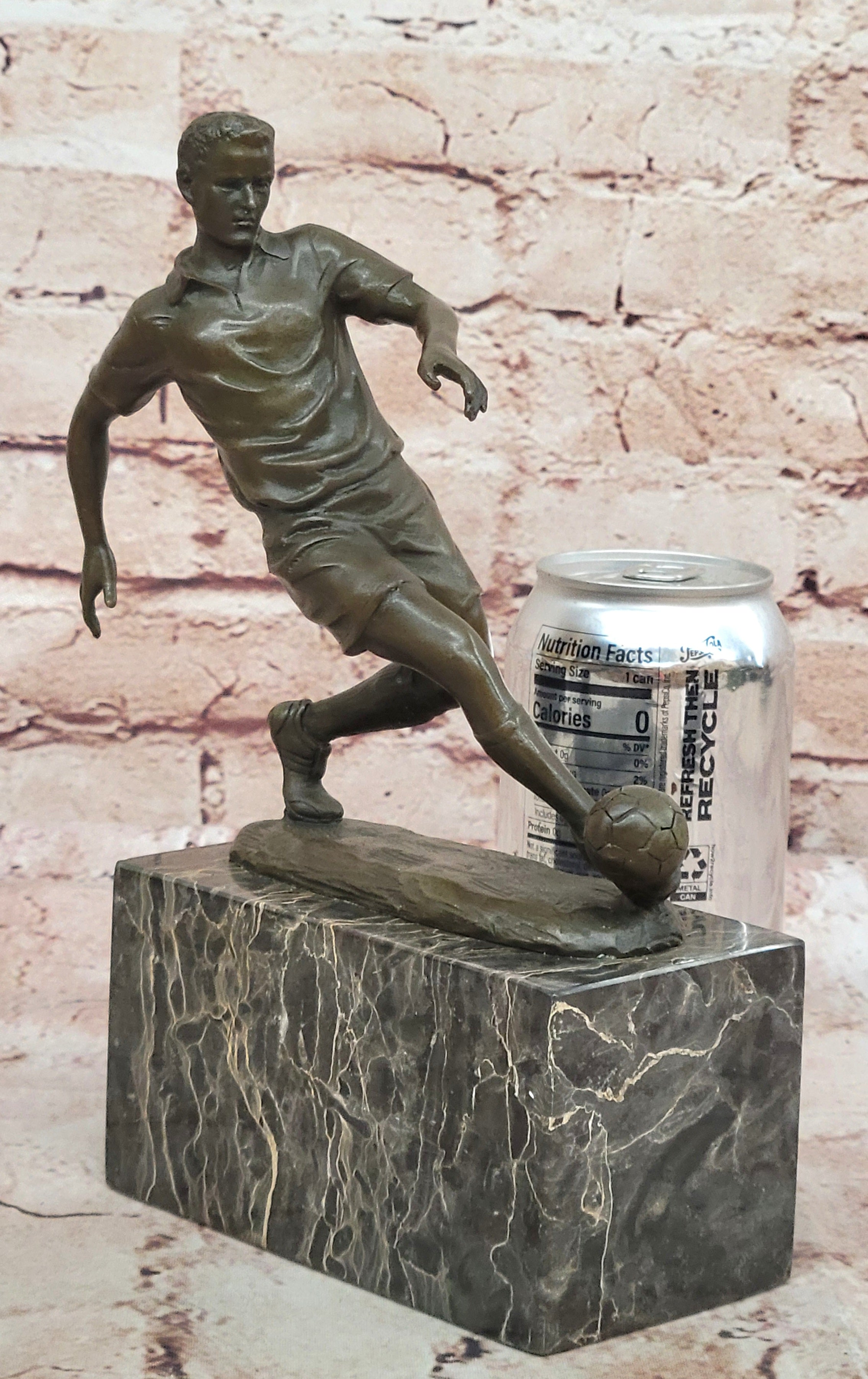 Soccer Player Statue Brass/bronze Genuine Metal Sports Decor Heavy Figurine Sale