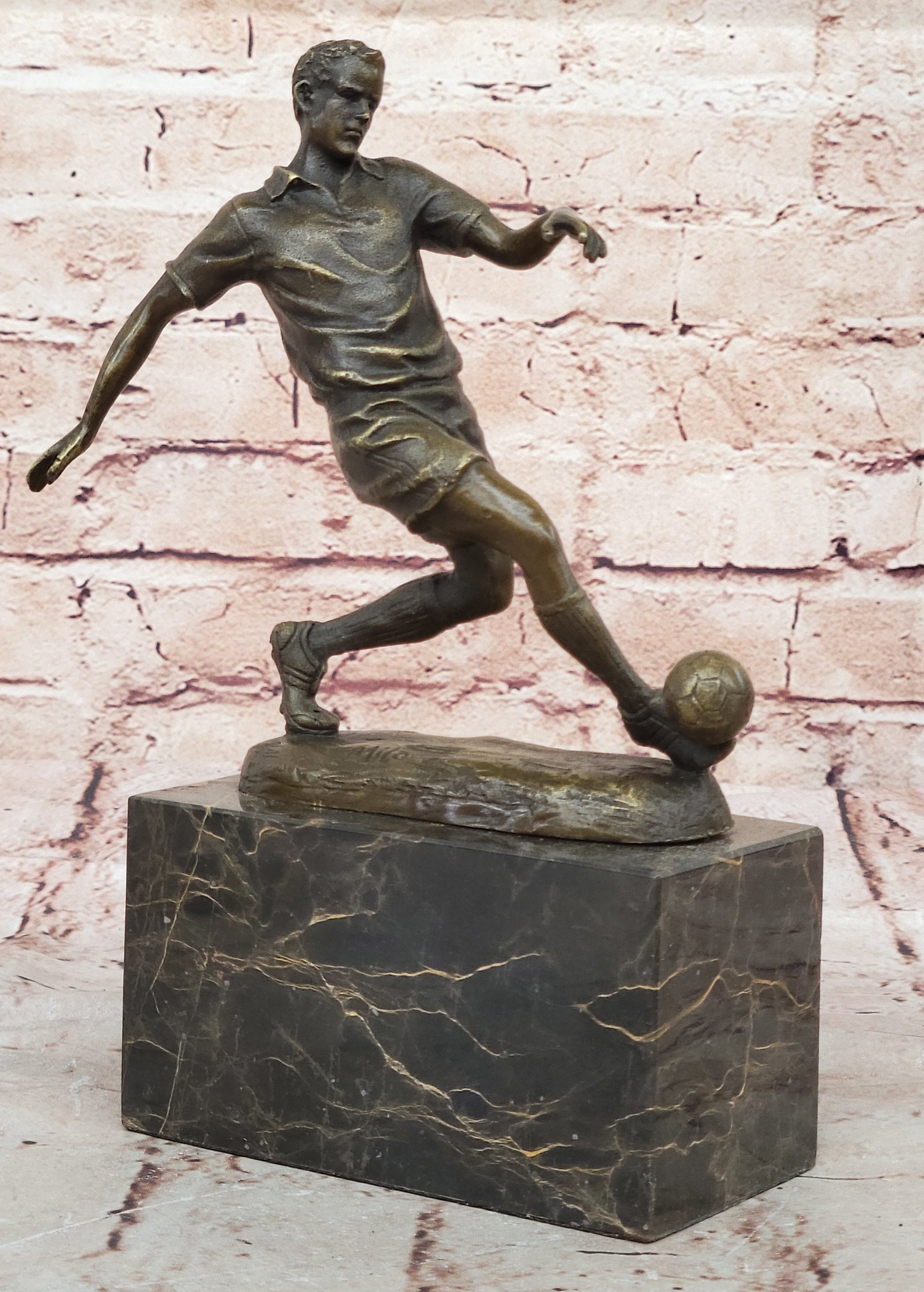 Soccer Player Statue Brass/bronze Genuine Metal Sports Decor Heavy Figurine Sale