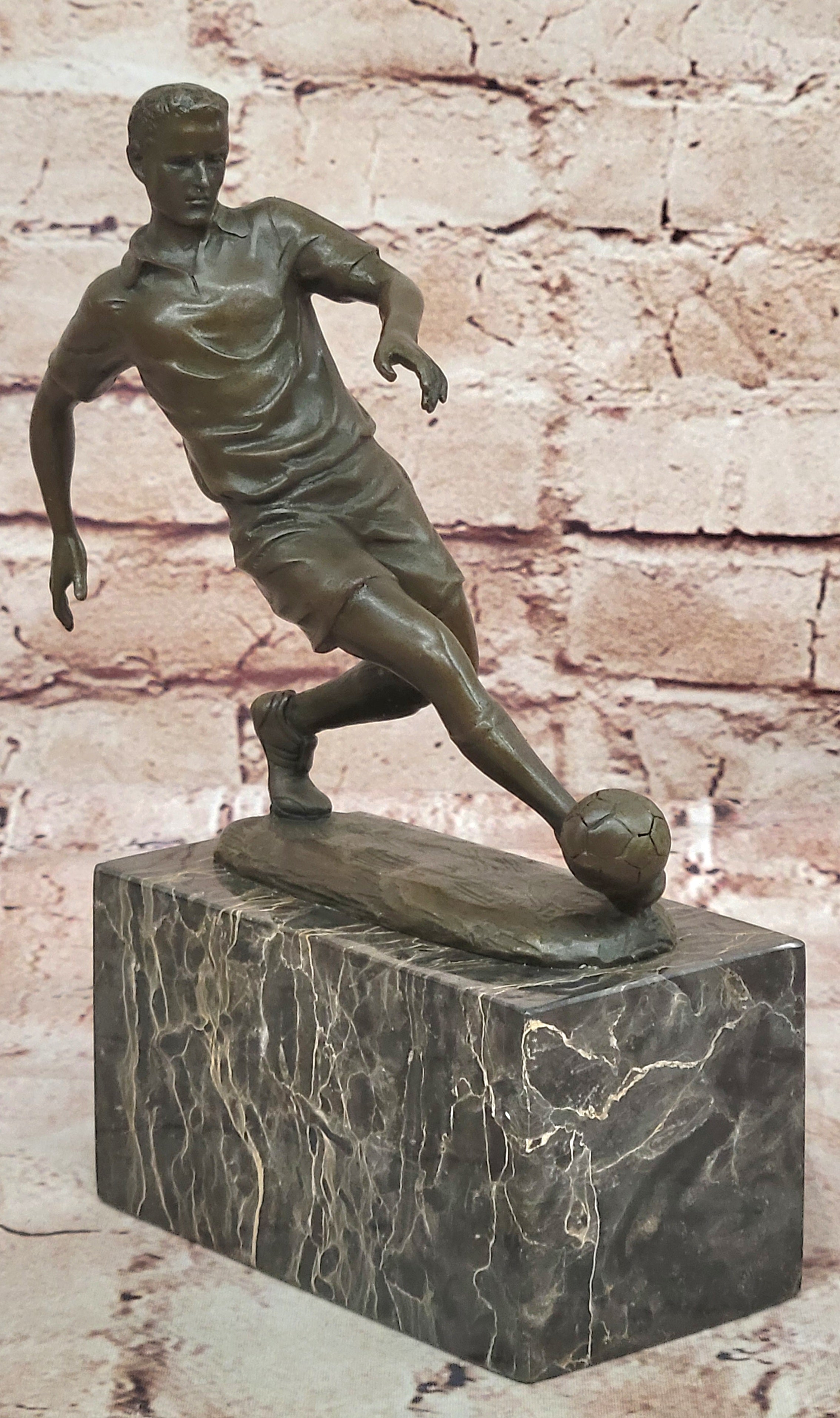 Soccer Player Statue Brass/bronze Genuine Metal Sports Decor Heavy Figurine Sale