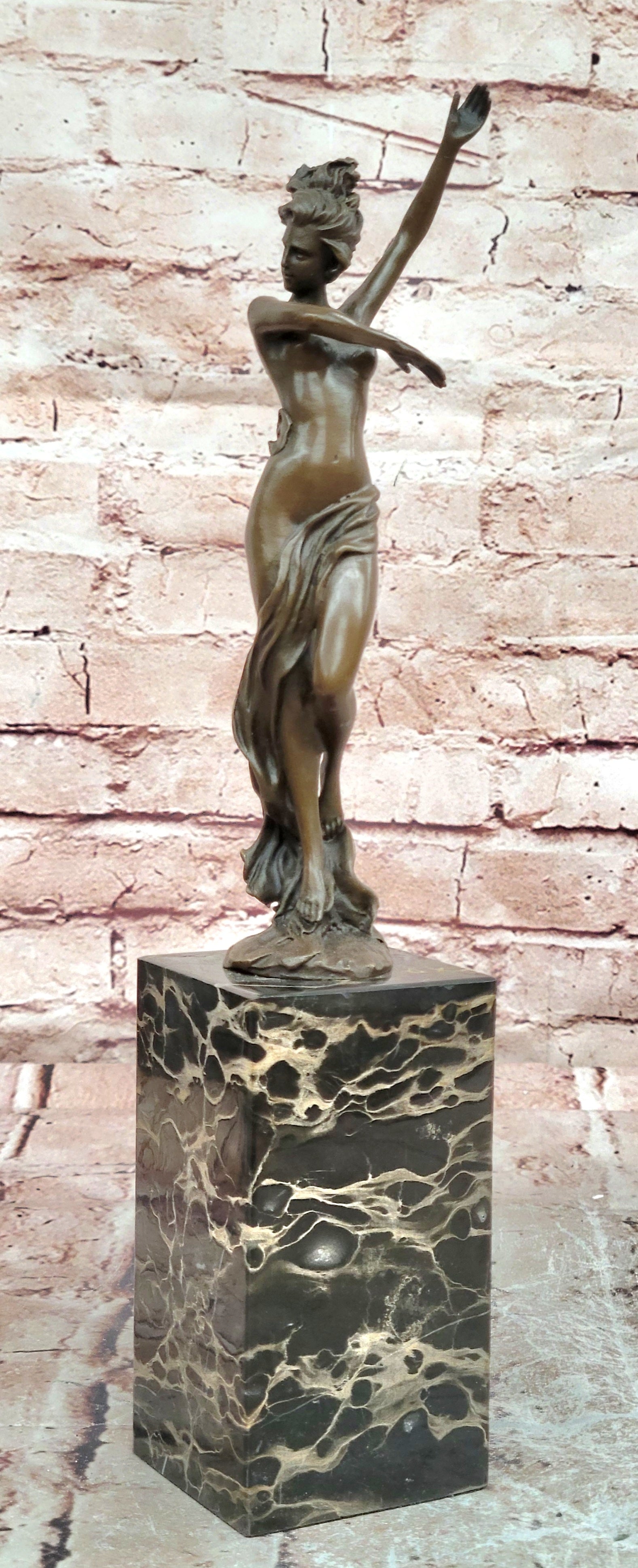 Art Nouveau Nude Nymph Bookend Book End Bronze Sculpture Marble Base Figurine
