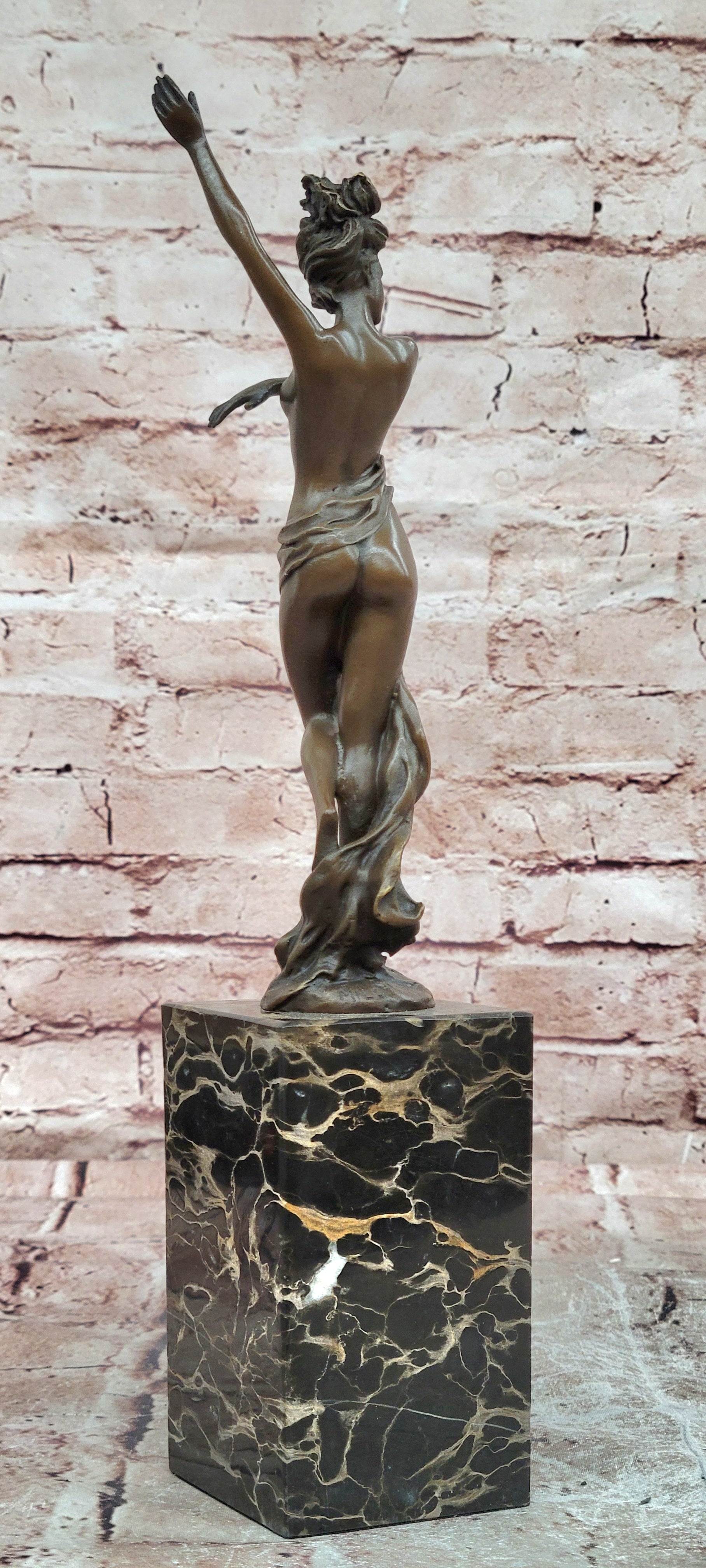 Art Nouveau Nude Nymph Bookend Book End Bronze Sculpture Marble Base Figurine