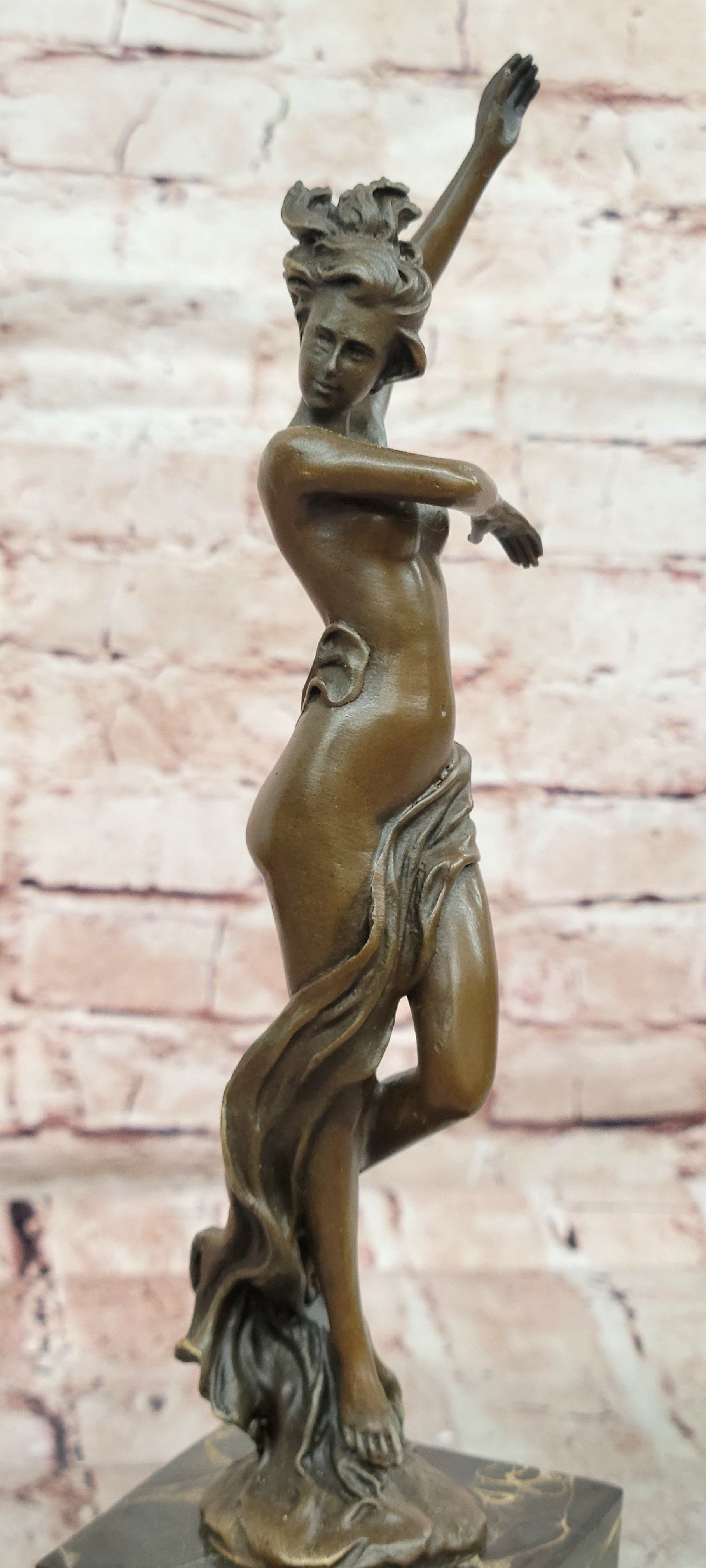 Art Nouveau Nude Nymph Bookend Book End Bronze Sculpture Marble Base Figurine