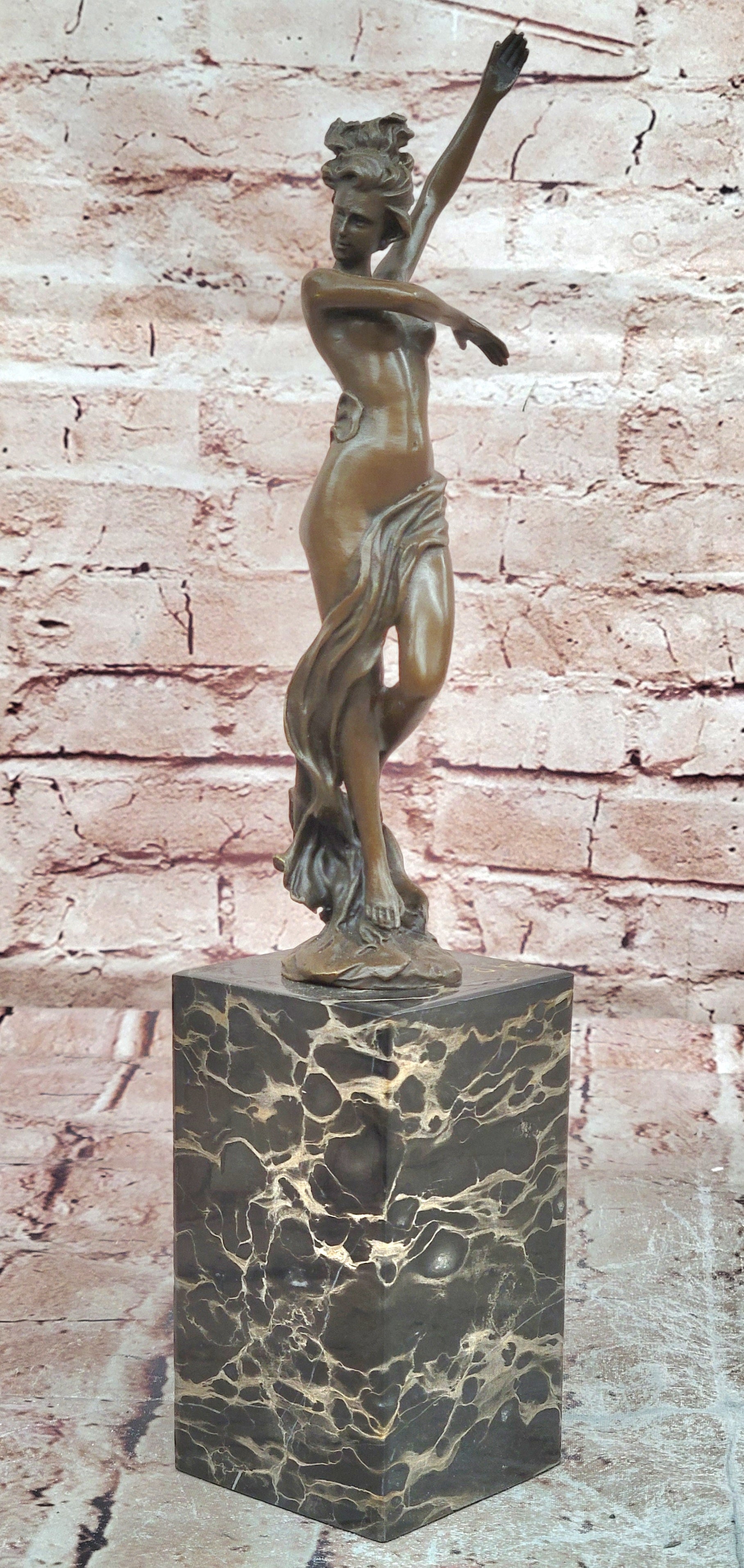 Art Nouveau Nude Nymph Bookend Book End Bronze Sculpture Marble Base Figurine