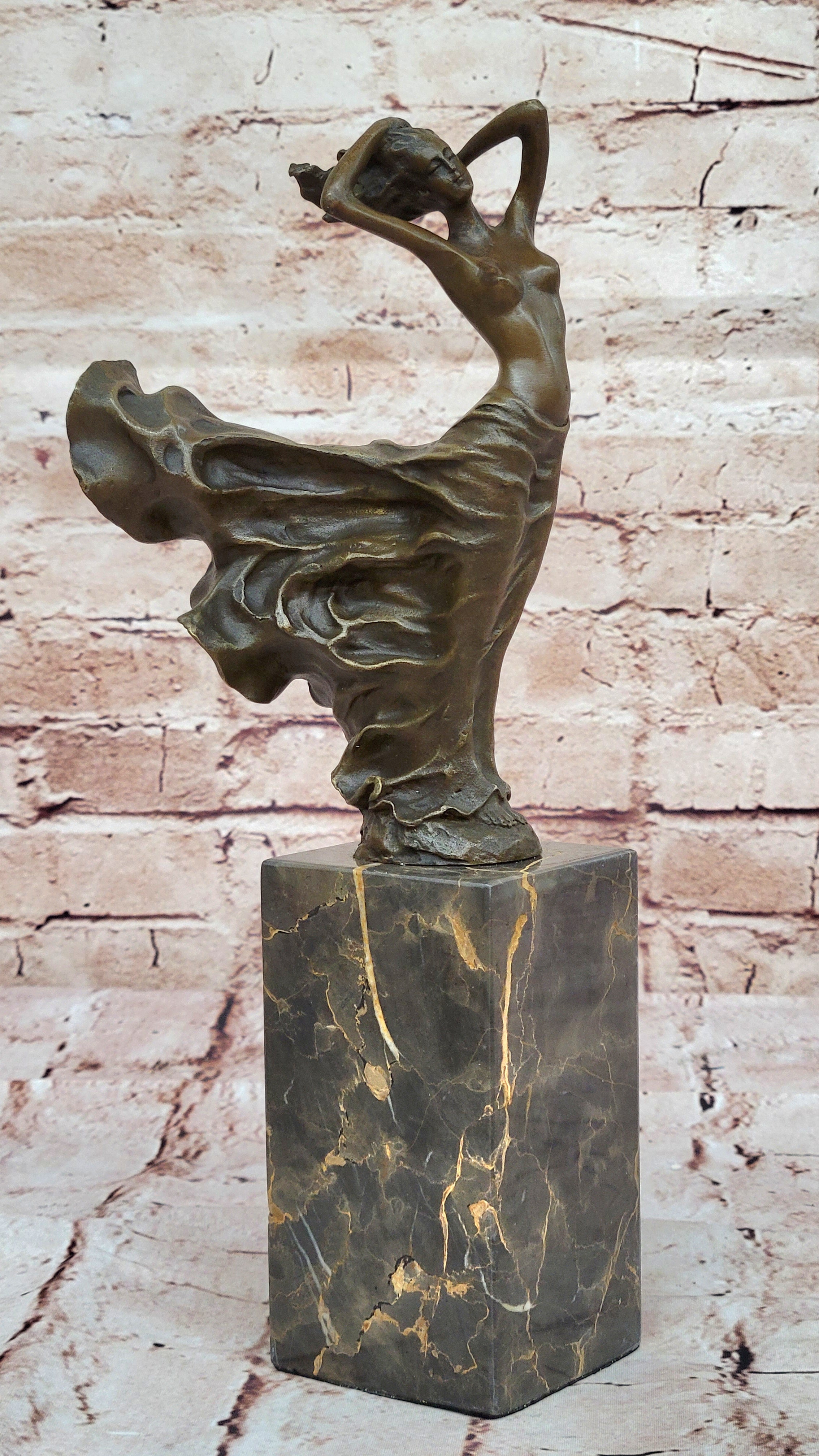J.Erte Nude Bronze Statue: Hand Made Female Figurine for Home Office Decoration