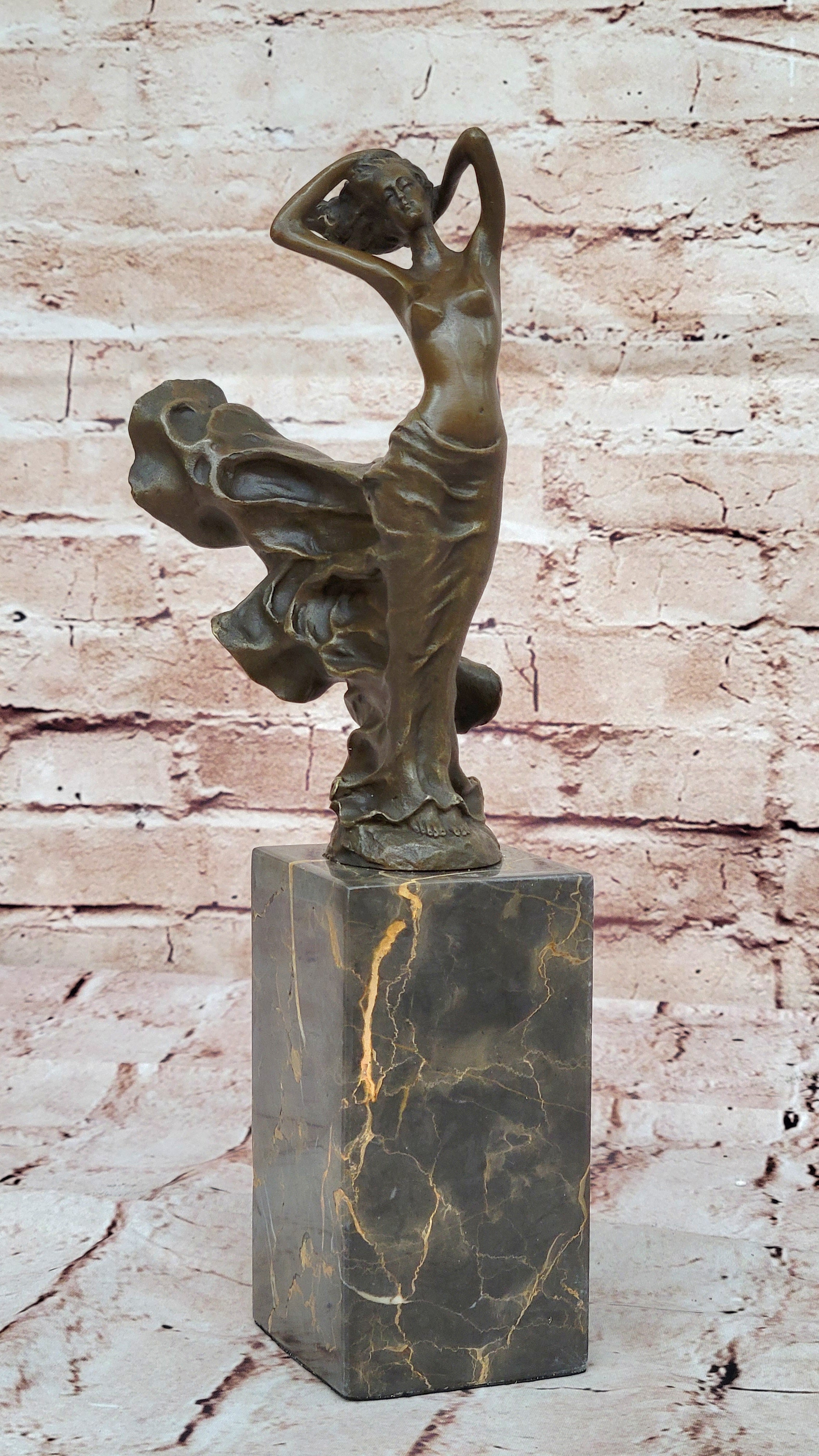J.Erte Nude Bronze Statue: Hand Made Female Figurine for Home Office Decoration