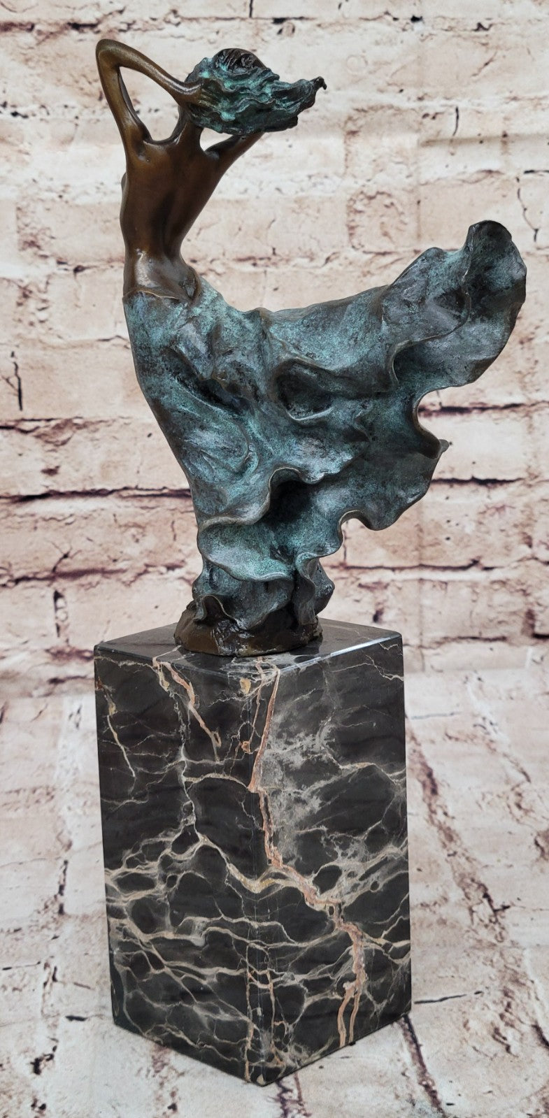 Handcrafted J.Erte Nude Female Figurine Bronze Sculpture Marble Base Figurine