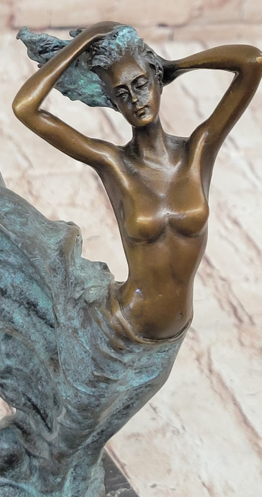 Handcrafted J.Erte Nude Female Figurine Bronze Sculpture Marble Base Figurine