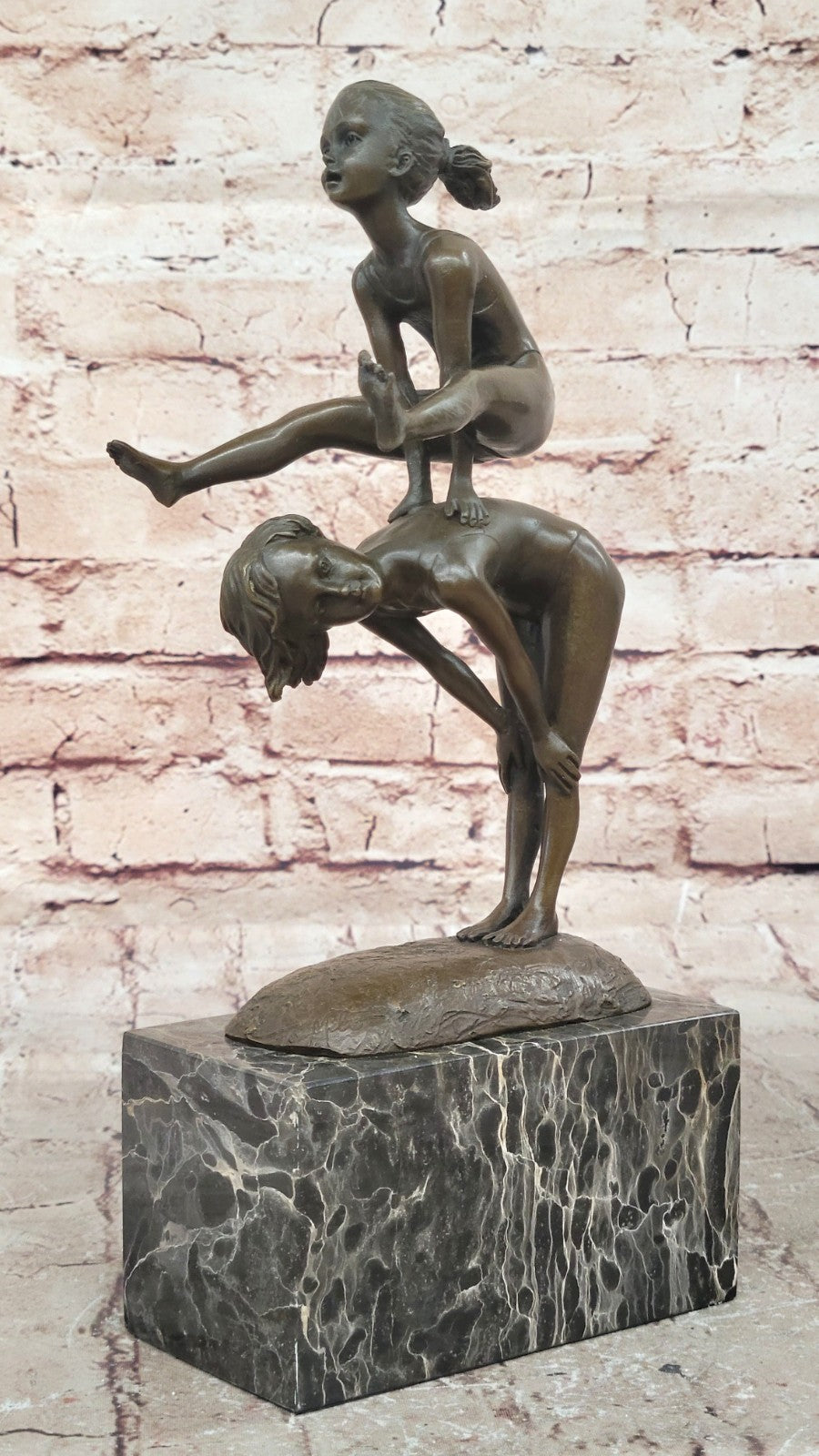 Vintage Bronze Statue By Milo Children Playing Leap Frog 10" Figure Decor