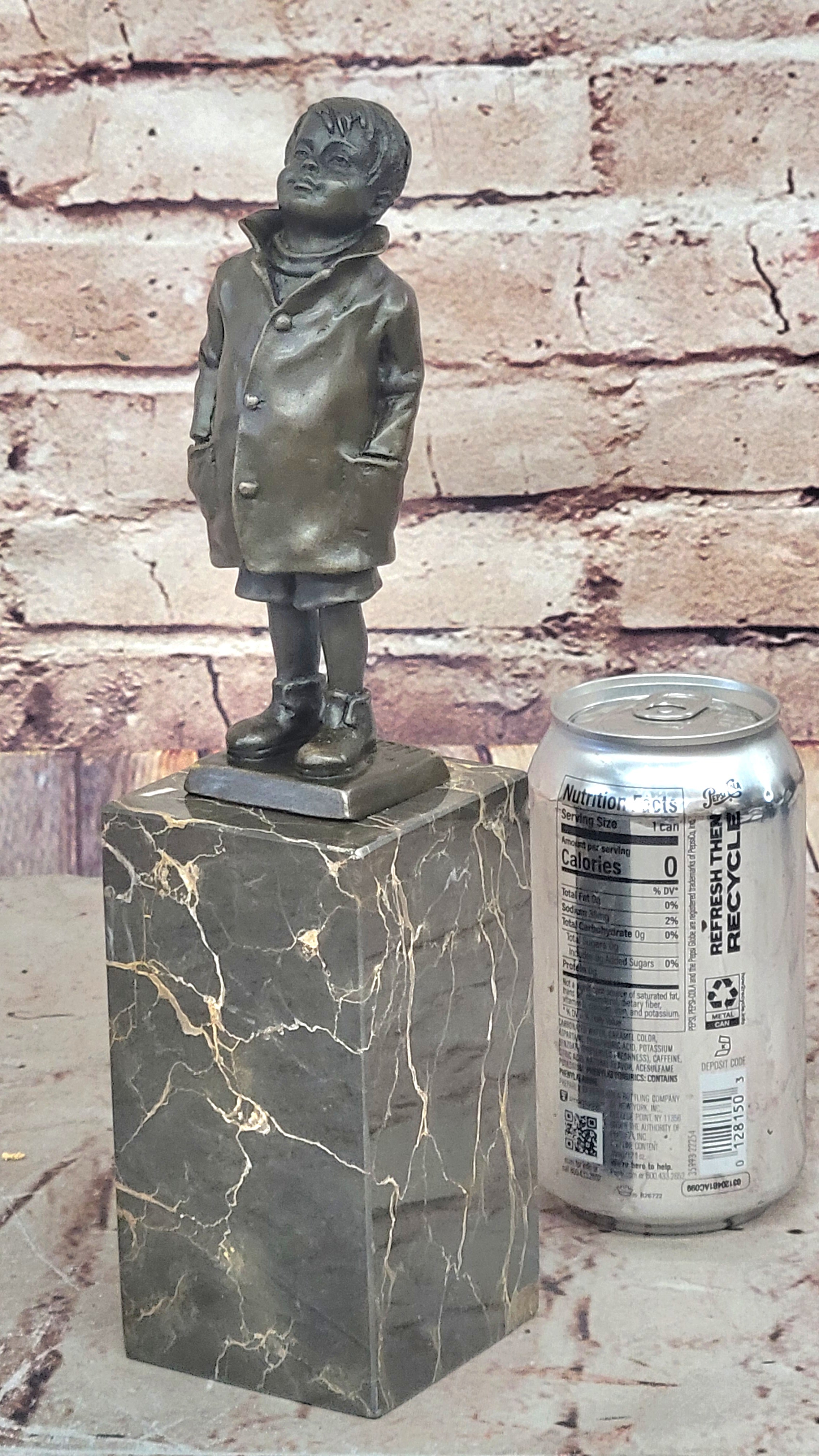 Vintage Signed Child Boy Bronze Sculpture Figurine Figure Cast Children Statue T