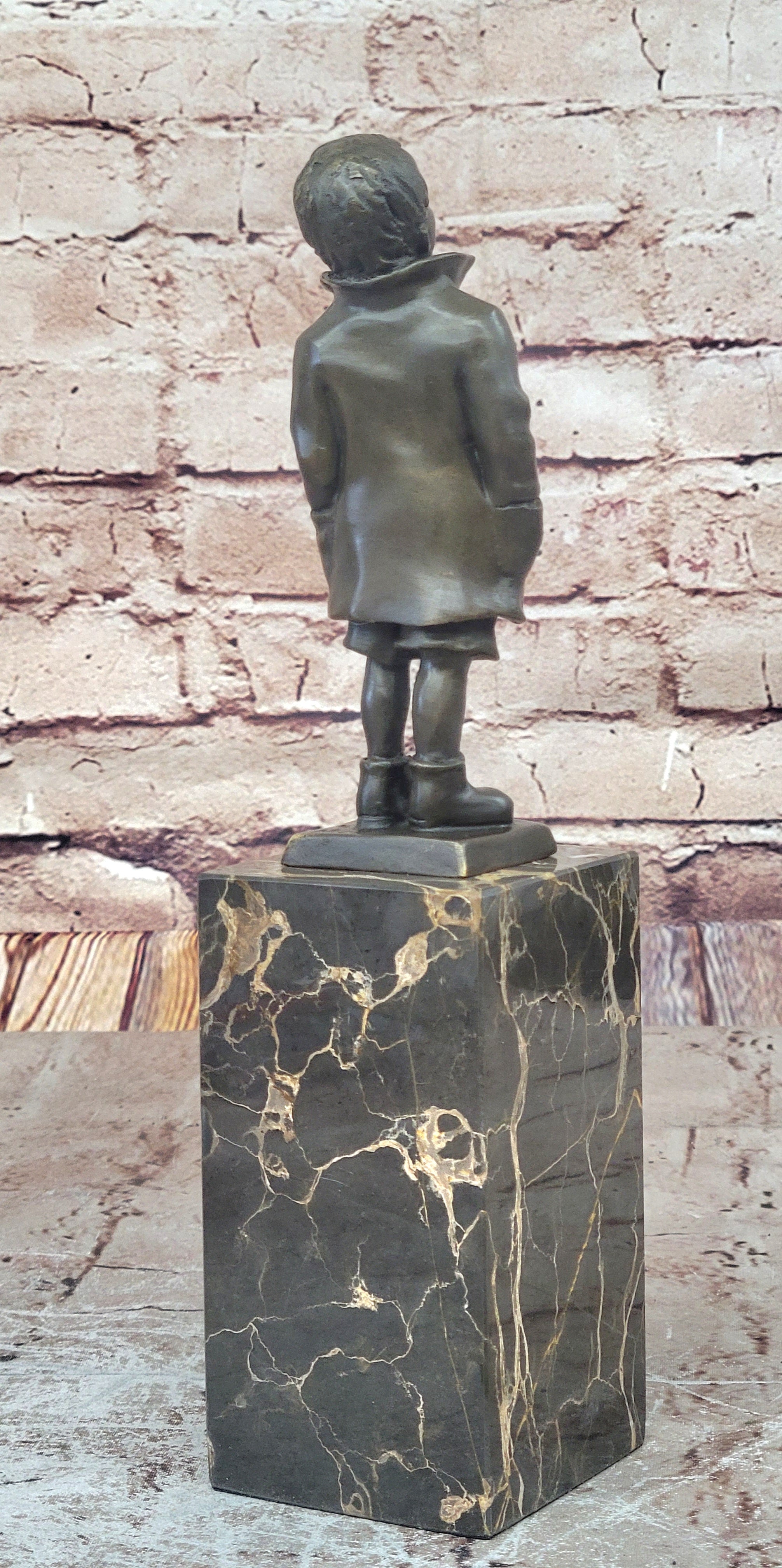 Vintage Signed Child Boy Bronze Sculpture Figurine Figure Cast Children Statue T