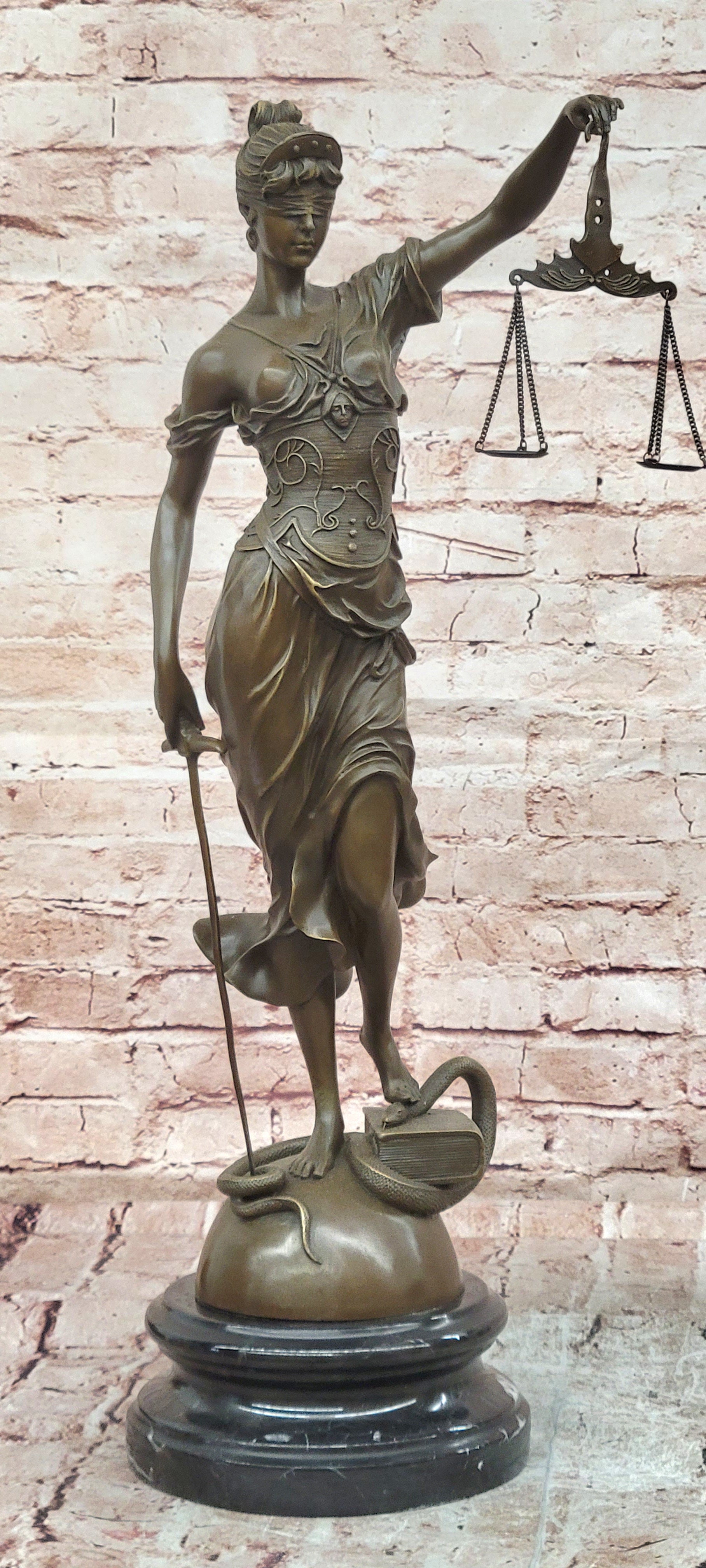 Art Deco Lost Wax Extra Large Blind Justice Lawyer Judge Bronze Sculpture Statue