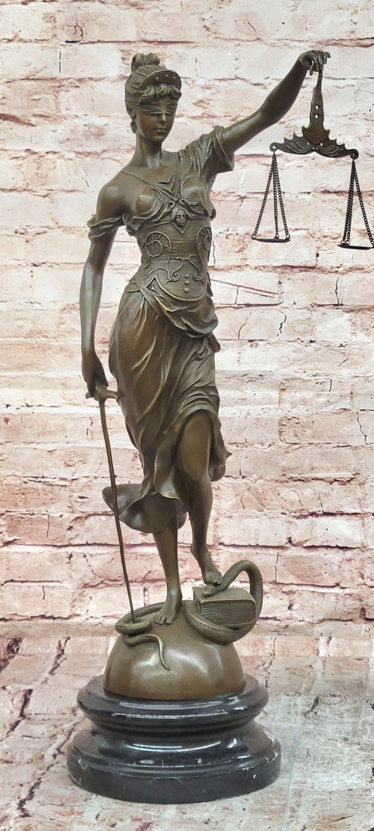 Art Deco Lost Wax Extra Large Blind Justice Lawyer Judge Bronze Sculpture Statue