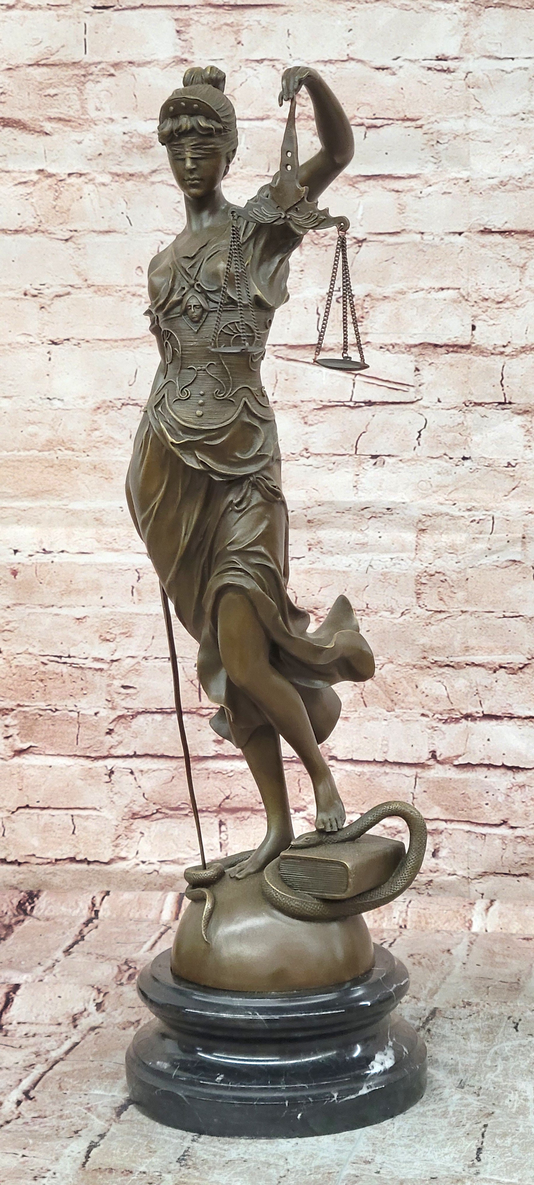 Art Deco Lost Wax Extra Large Blind Justice Lawyer Judge Bronze Sculpture Statue