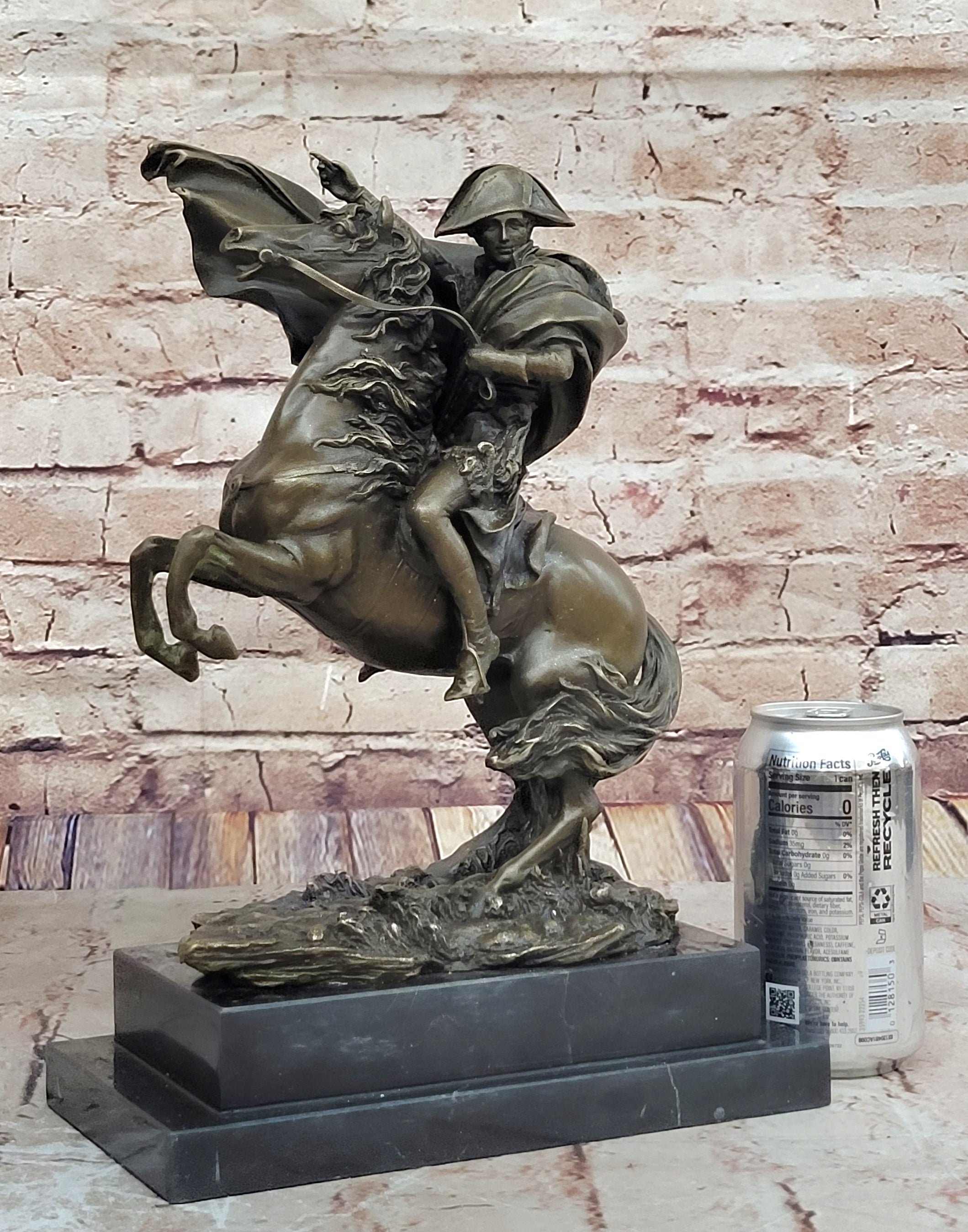 Large Bronze & Marble Sculpture of Napoleon Bonaparte Riding Horse Figure Statue