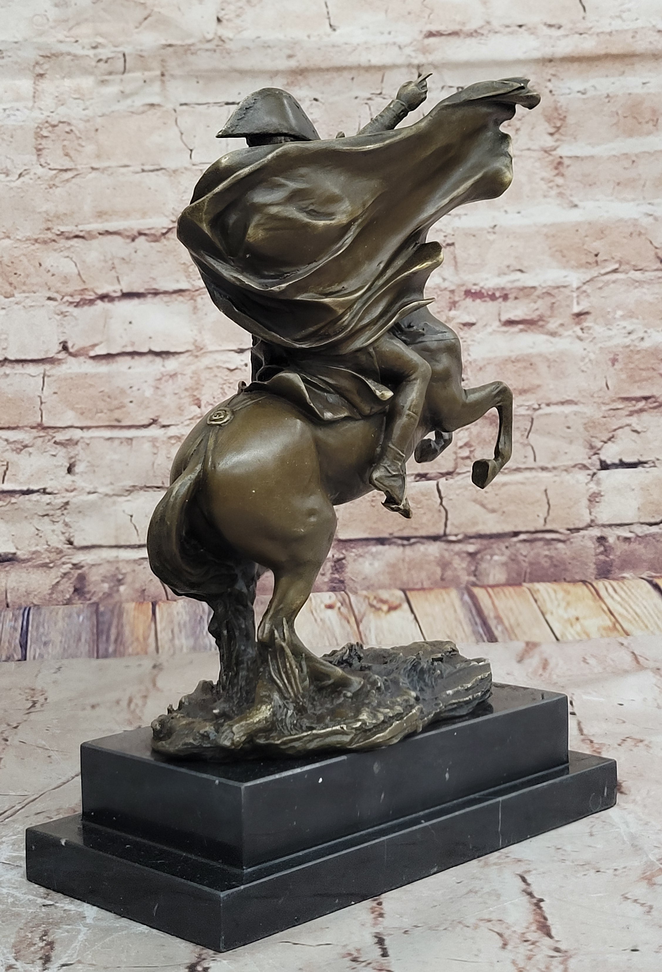 Large Bronze & Marble Sculpture of Napoleon Bonaparte Riding Horse Figure Statue