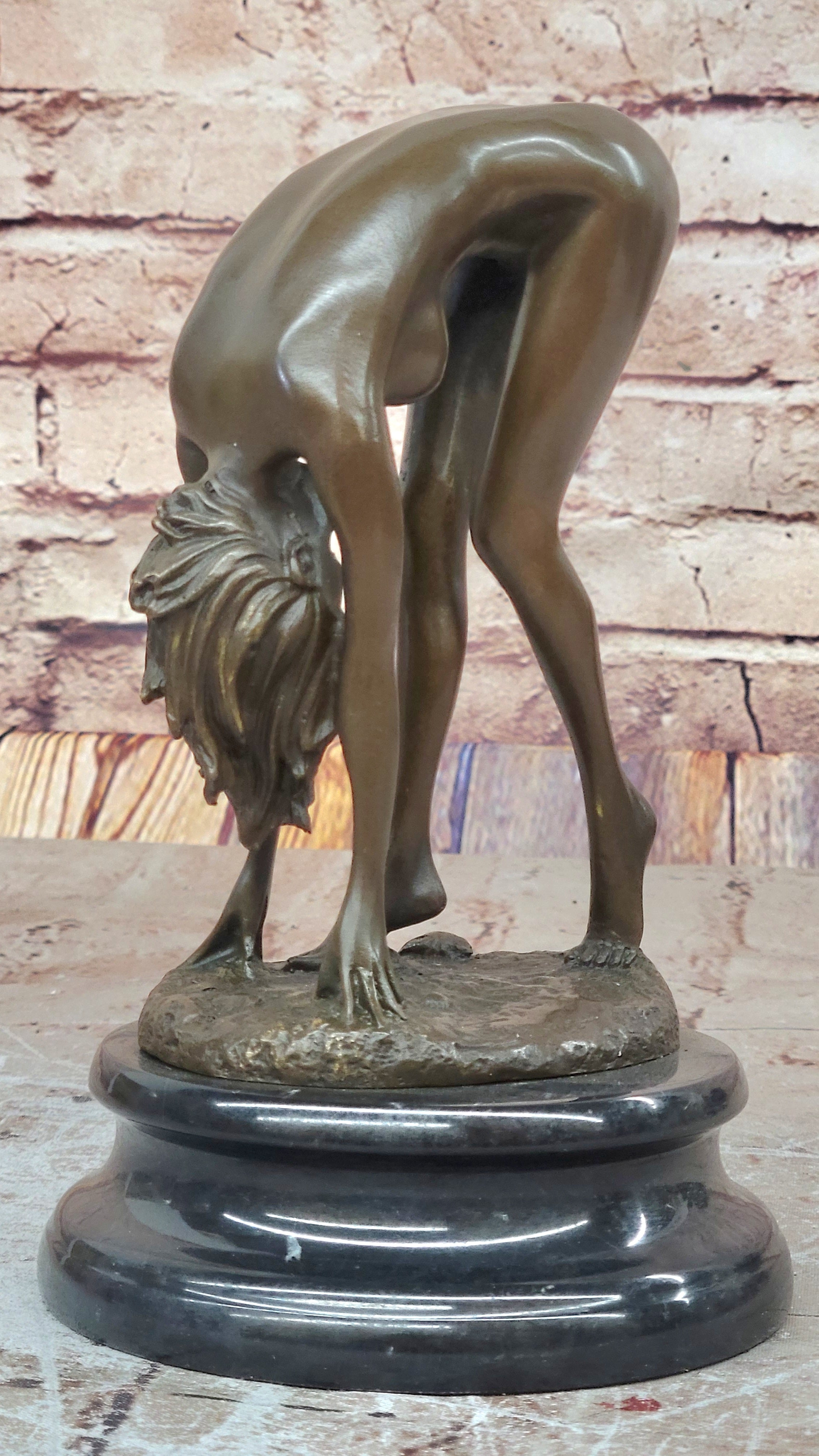 Bronze Sculpture Signed Original Hot Cast Nude Girl By Cesaro Statue Figurine