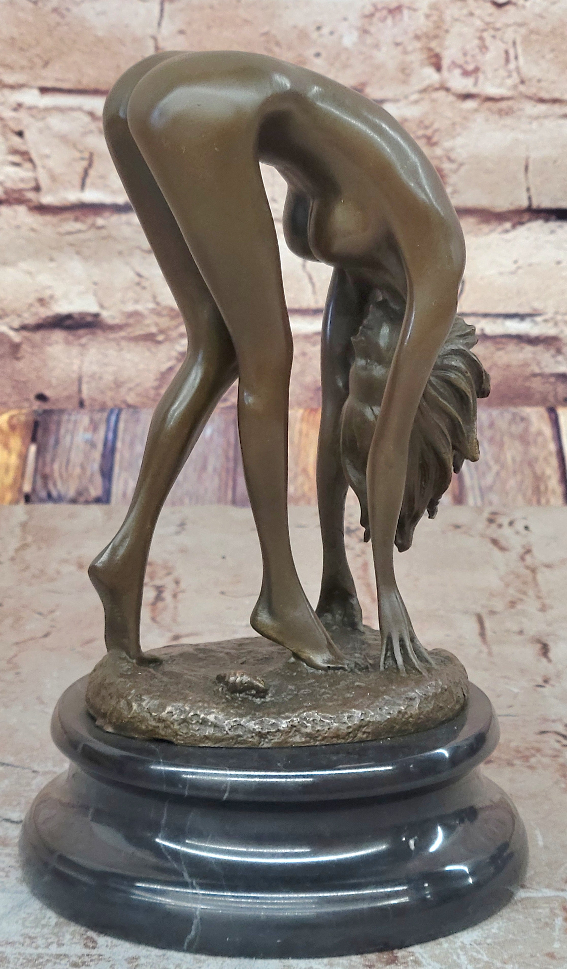 Bronze Sculpture Signed Original Hot Cast Nude Girl By Cesaro Statue Figurine