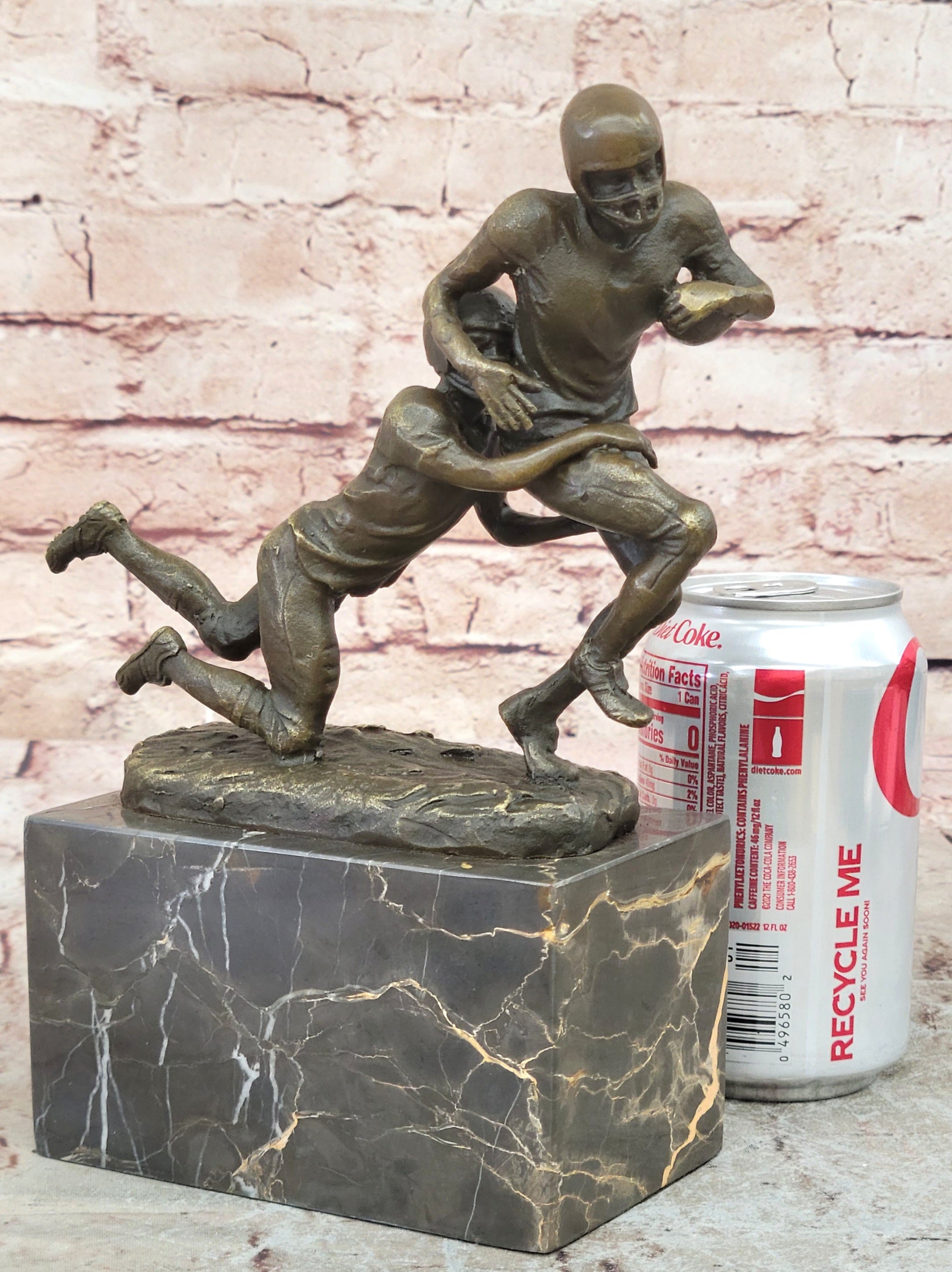 Football Player 9" Tall Beautiful Bronze Statue / Sculpture Brand New Figurine