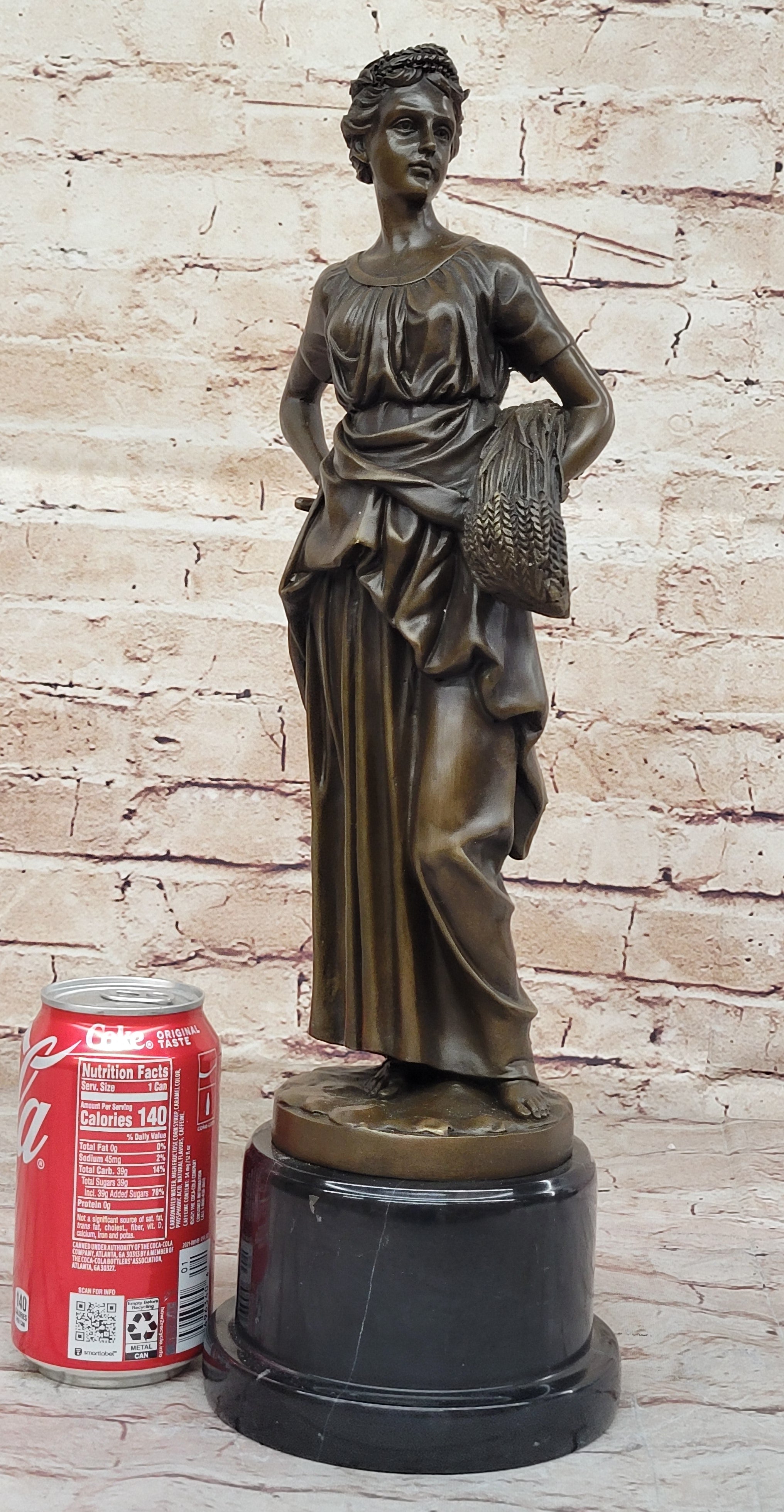 TUSEY FARMER GIRL WHEAT CARRY Handcrafted Art Bronze Sculpture Statue Figurine