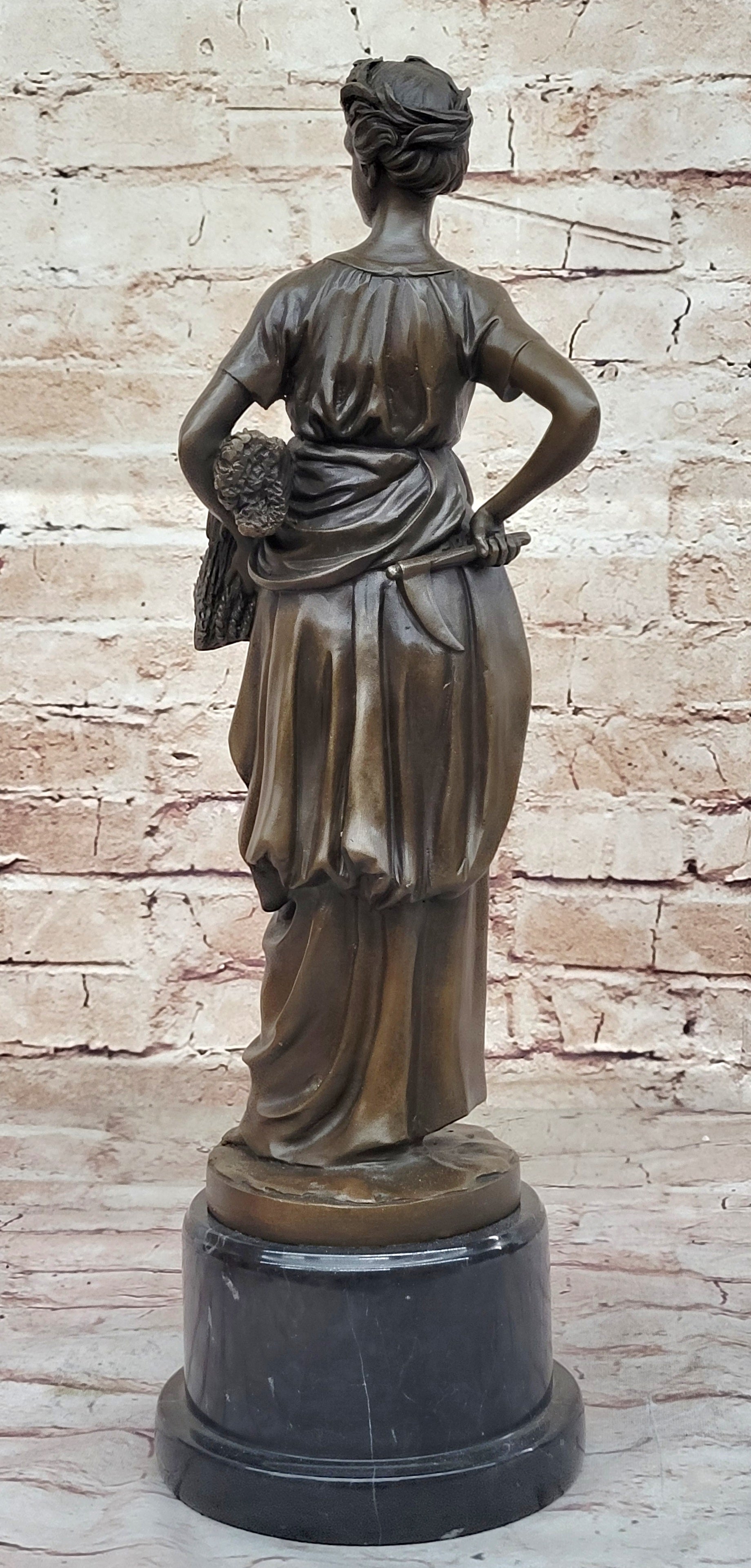 TUSEY FARMER GIRL WHEAT CARRY Handcrafted Art Bronze Sculpture Statue Figurine