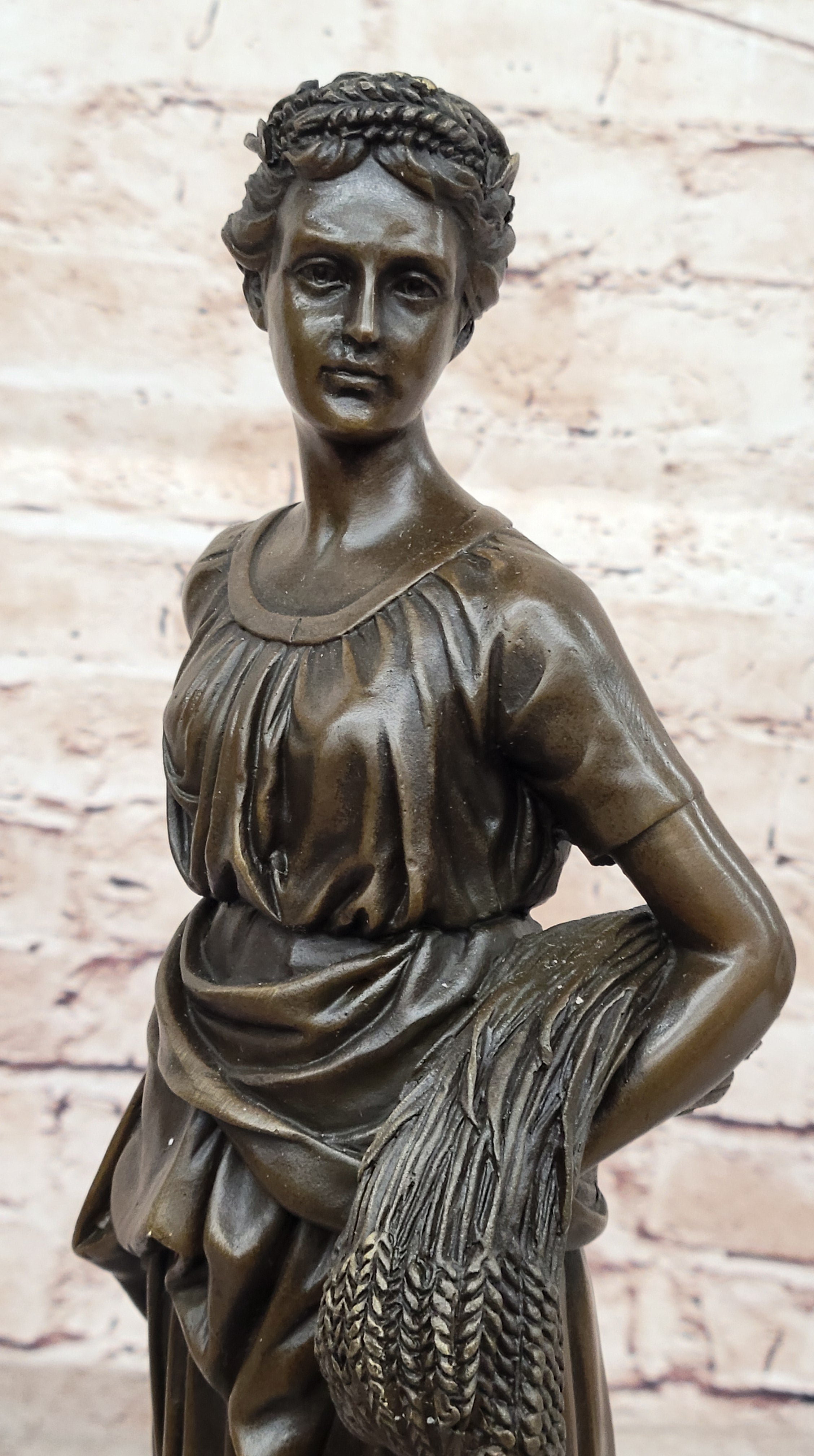 TUSEY FARMER GIRL WHEAT CARRY Handcrafted Art Bronze Sculpture Statue Figurine