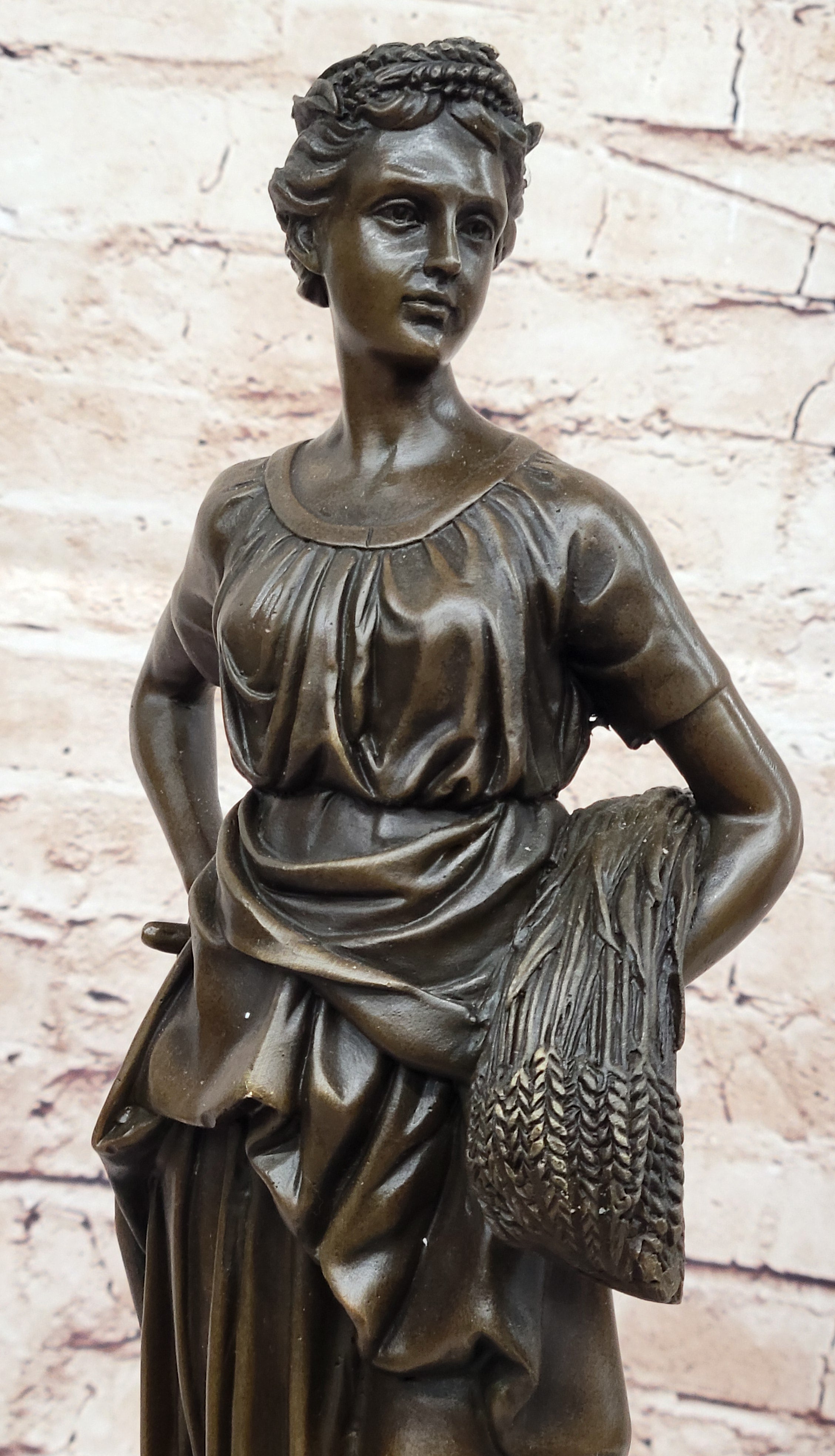 TUSEY FARMER GIRL WHEAT CARRY Handcrafted Art Bronze Sculpture Statue Figurine