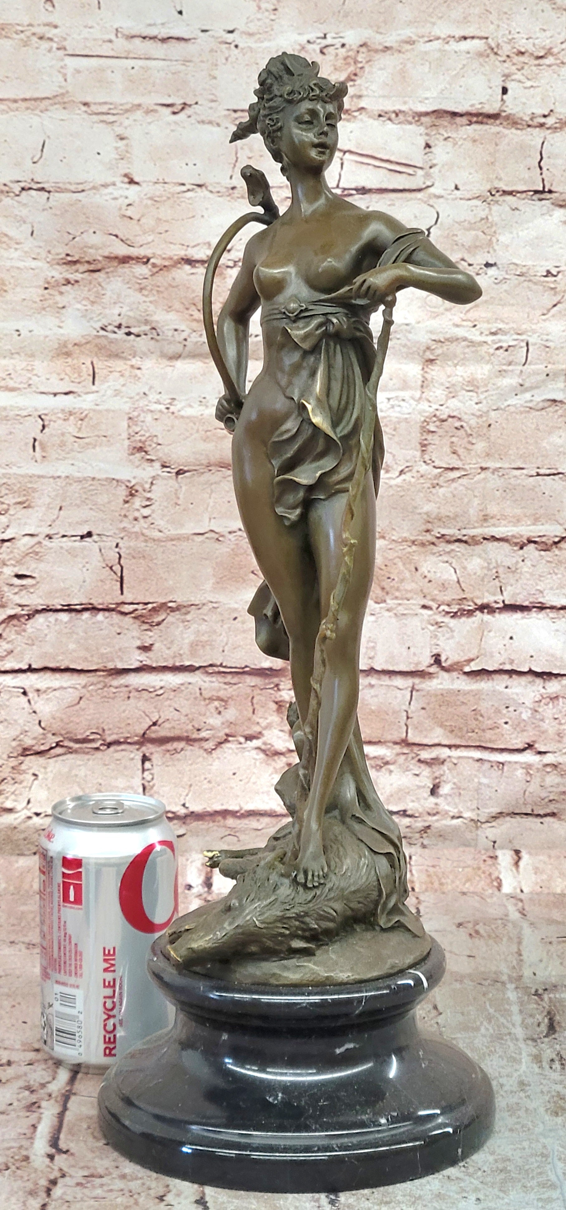 Roman Diana Hunt Goddess Bronze Statue Boar Sculpture Fine Art Decor Collectible