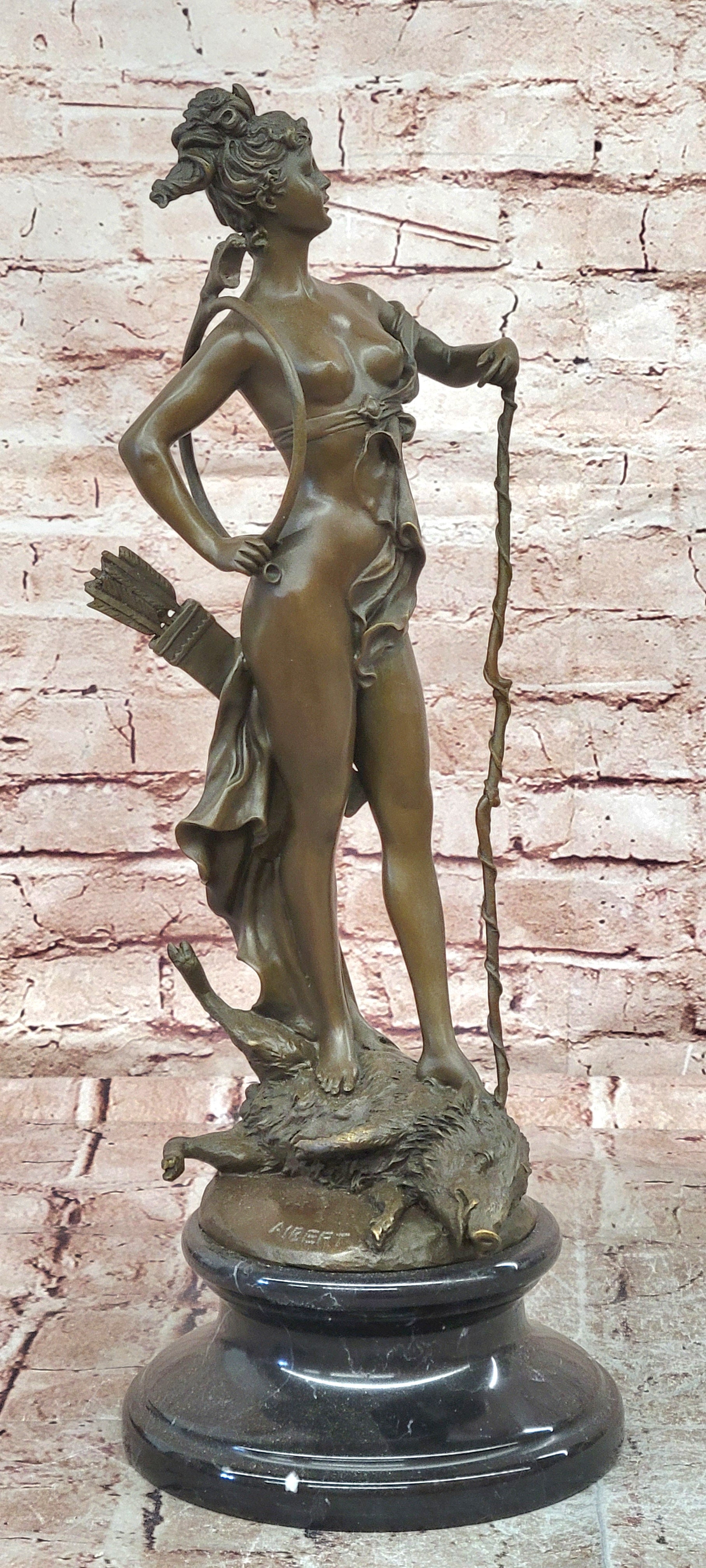 Roman Diana Hunt Goddess Bronze Statue Boar Sculpture Fine Art Decor Collectible