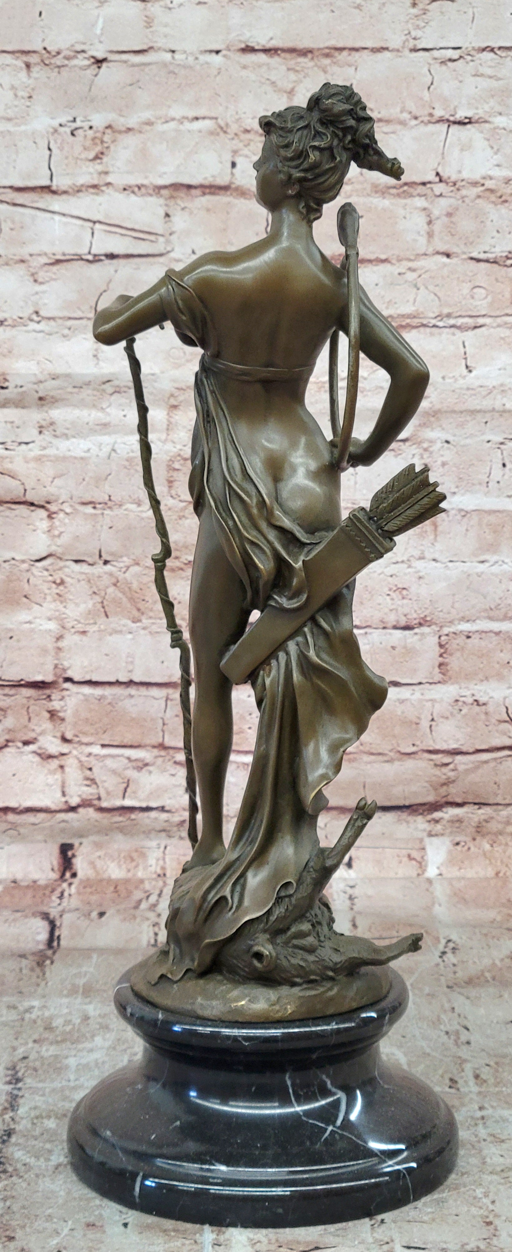 Roman Diana Hunt Goddess Bronze Statue Boar Sculpture Fine Art Decor Collectible