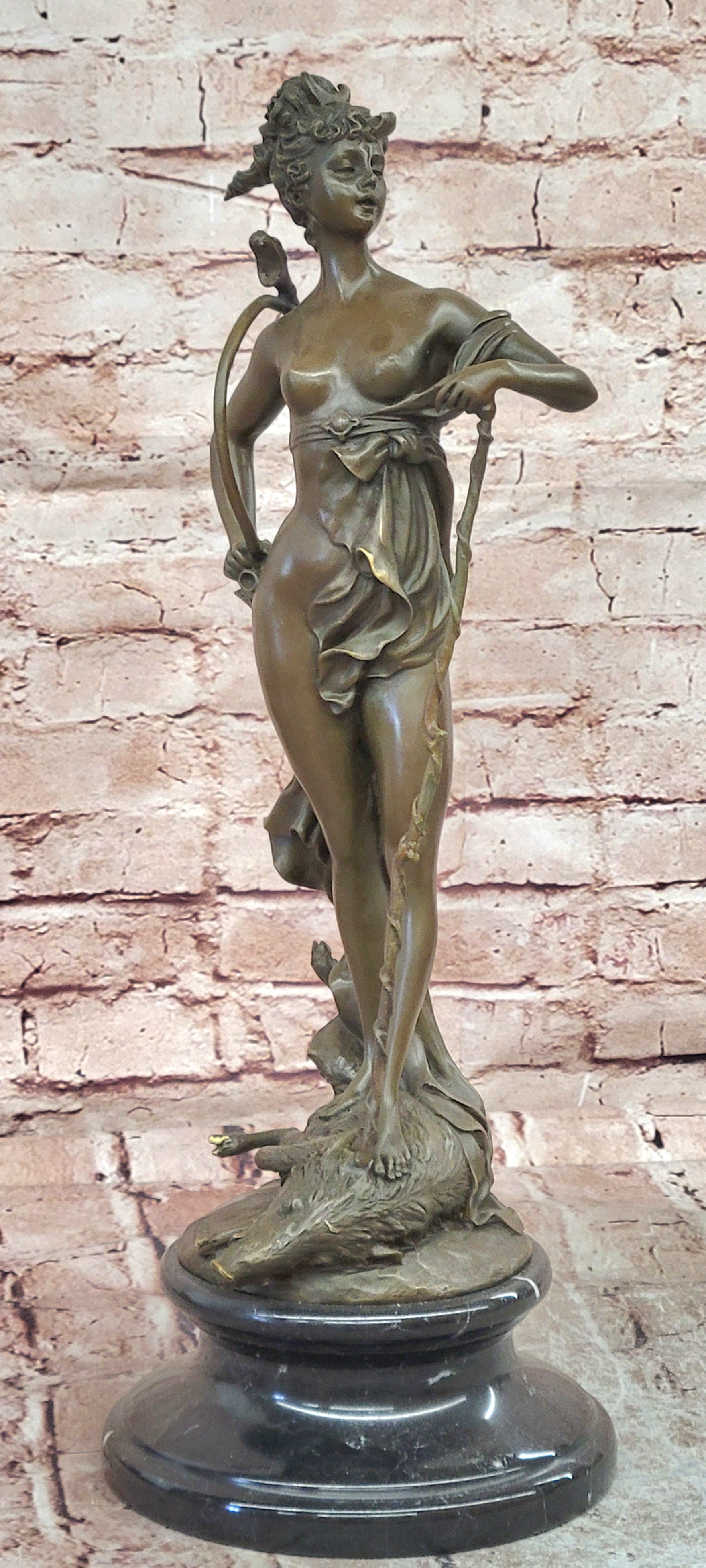 Roman Diana Hunt Goddess Bronze Statue Boar Sculpture Fine Art Decor Collectible