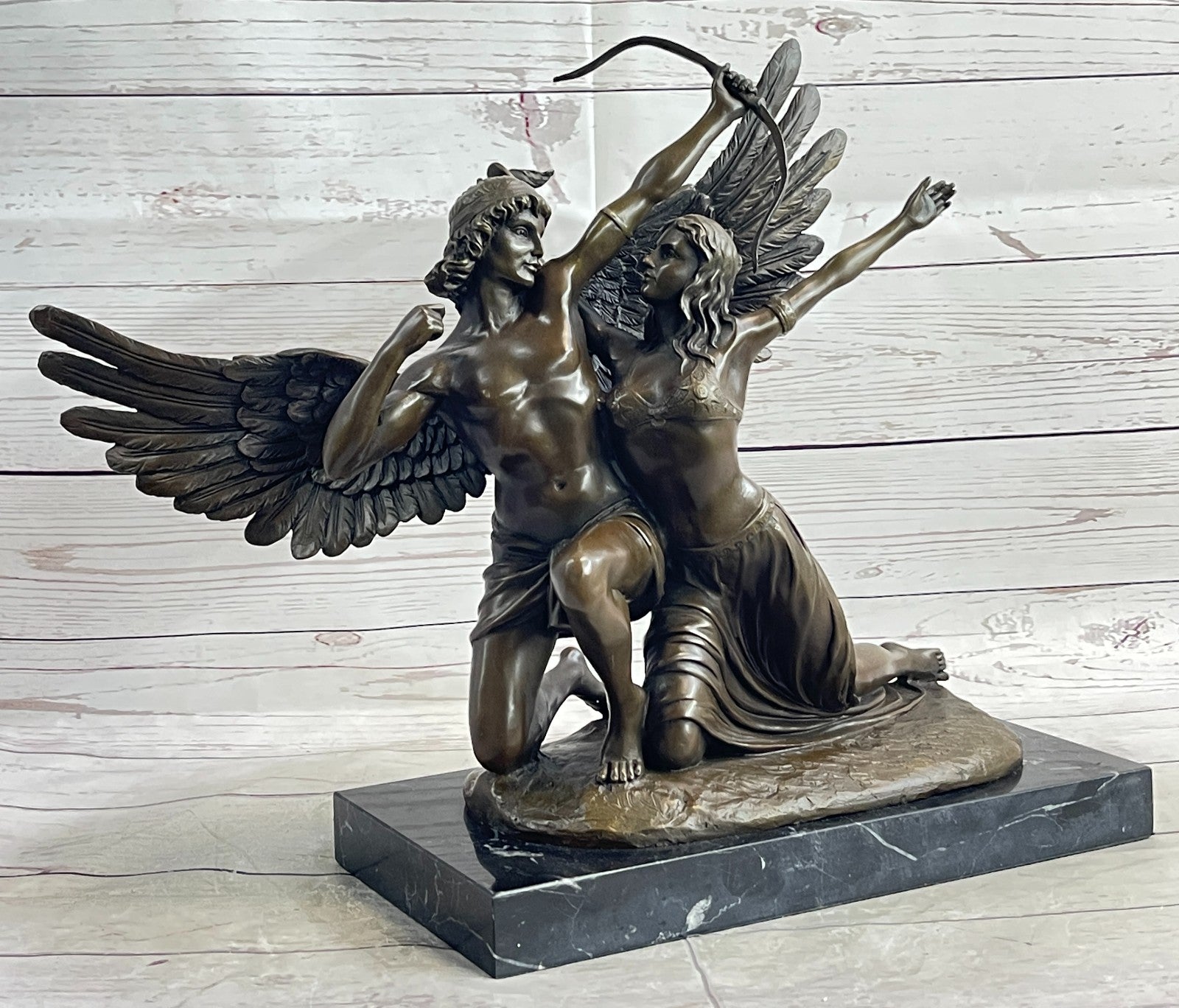 Bronze Anniversary Gift: Cupid & Psyche Love Sculpture by Cesaro Hand Made