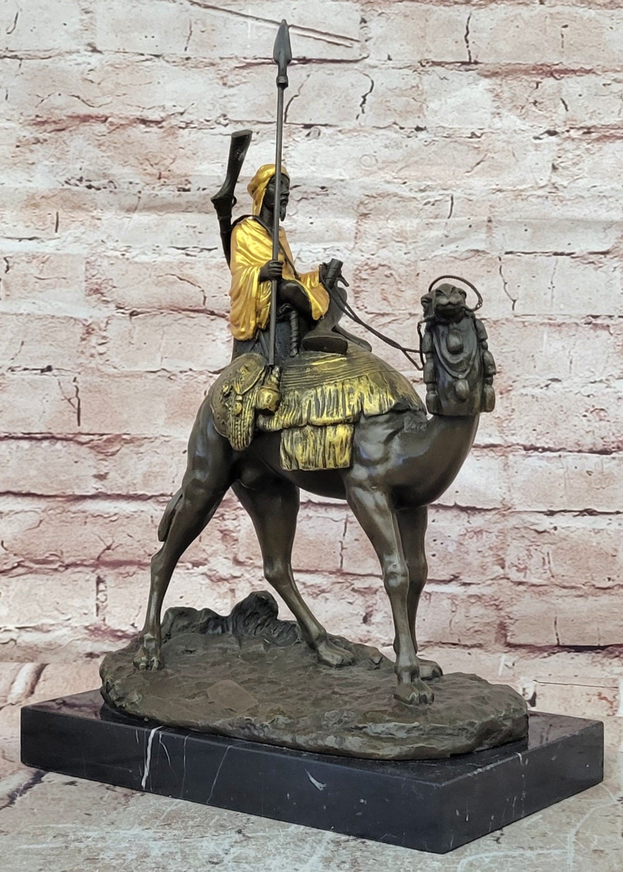 Bronze Camel Rider Figurine Arab Man Desert Sculpture Hot Cast Collectible Art