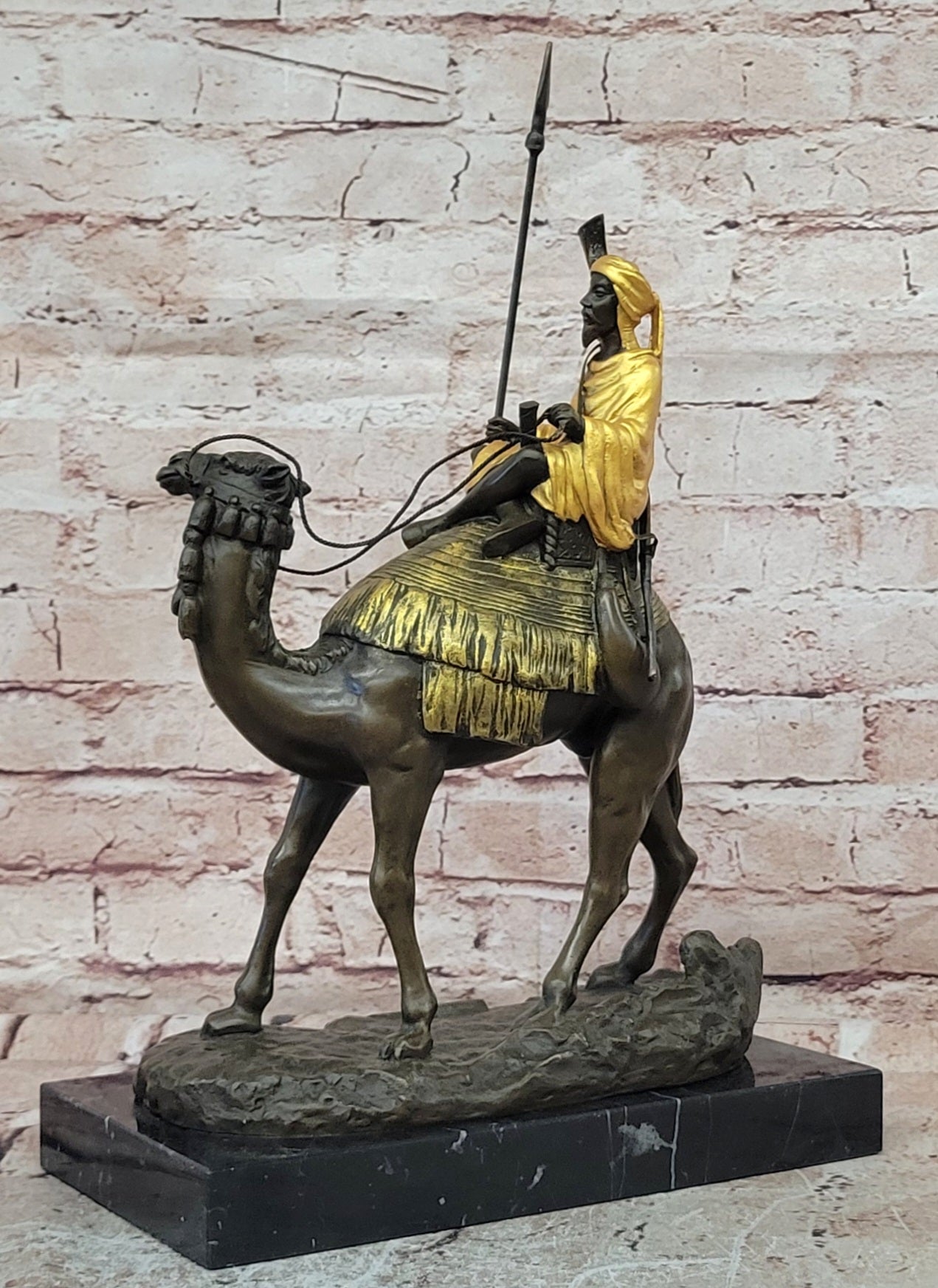 Bronze Camel Rider Figurine Arab Man Desert Sculpture Hot Cast Collectible Art