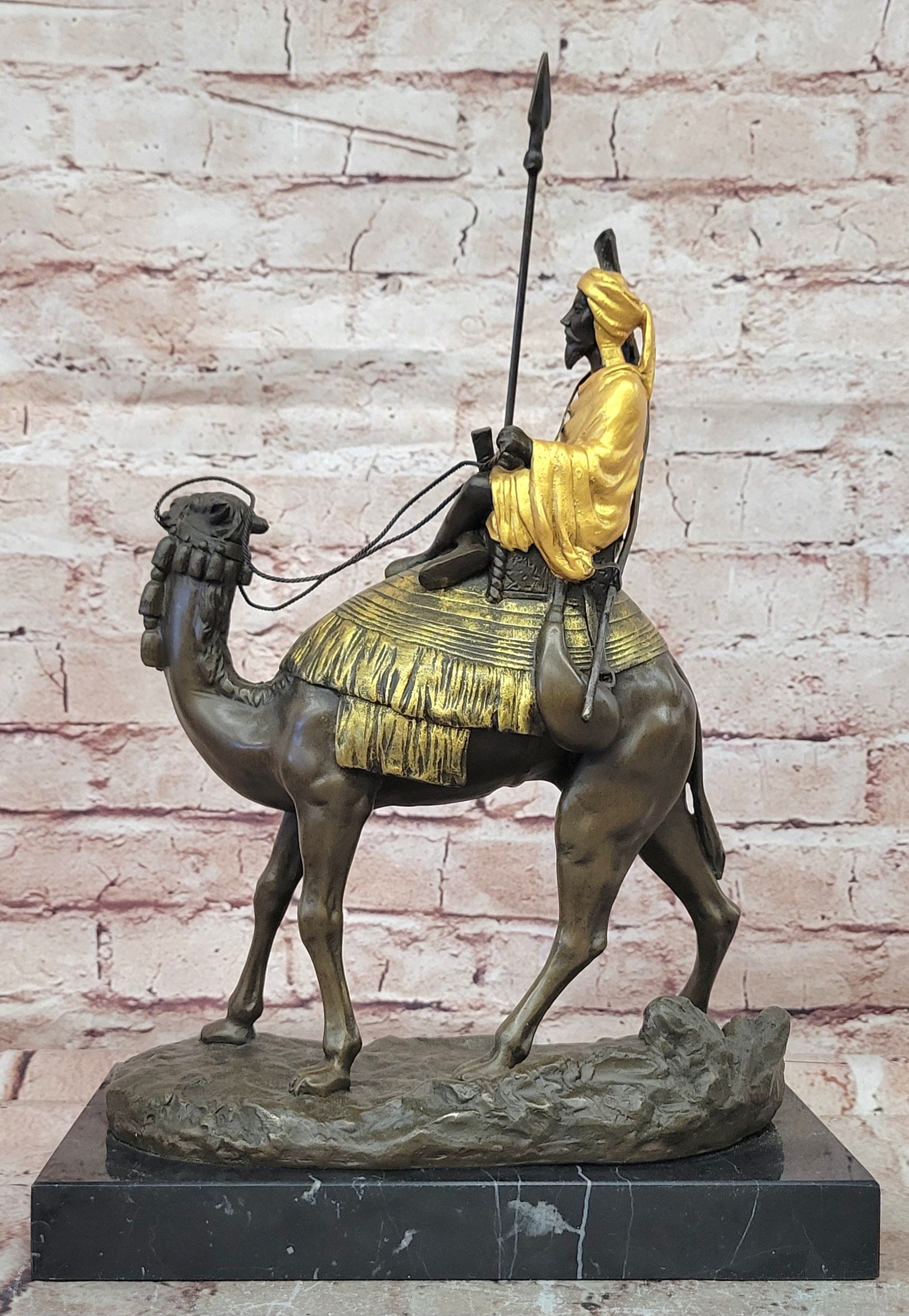Bronze Camel Rider Figurine Arab Man Desert Sculpture Hot Cast Collectible Art