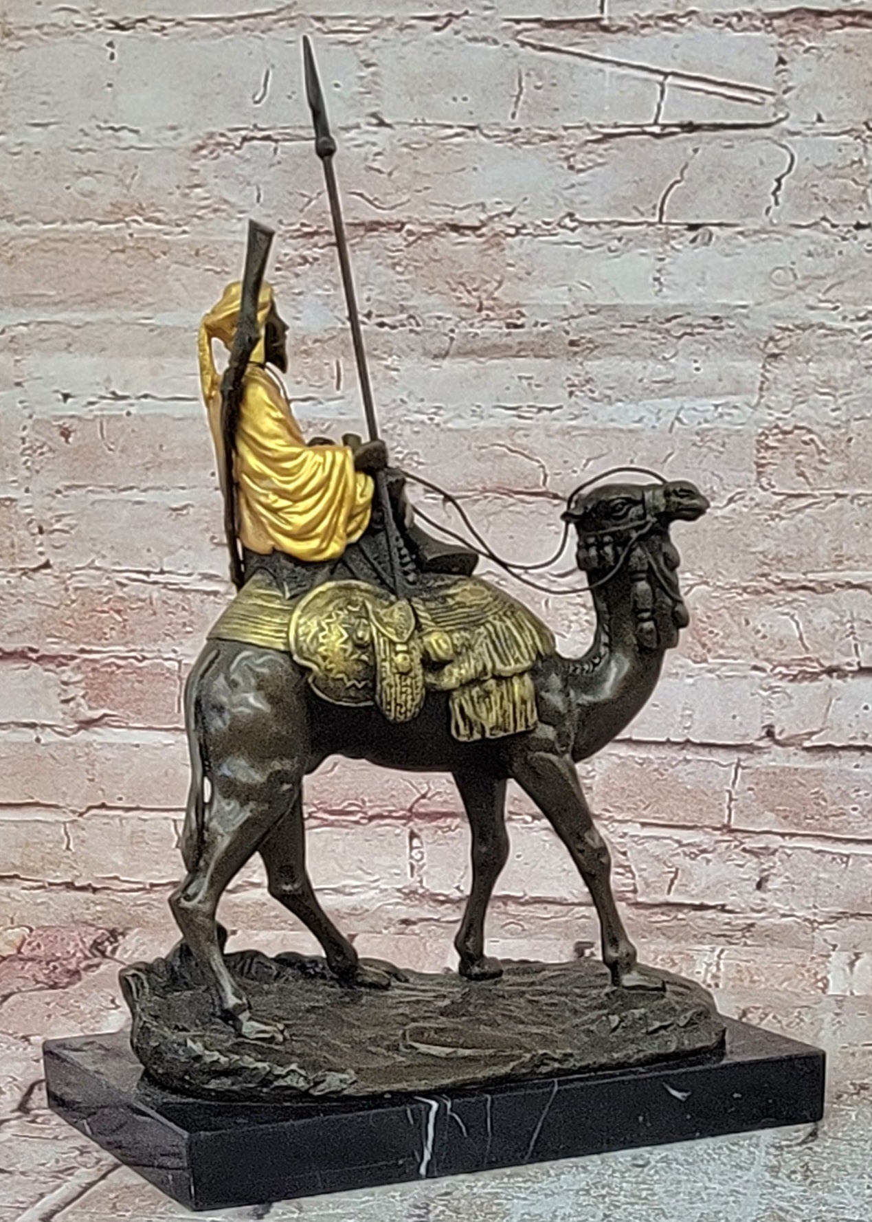 Bronze Camel Rider Figurine Arab Man Desert Sculpture Hot Cast Collectible Art