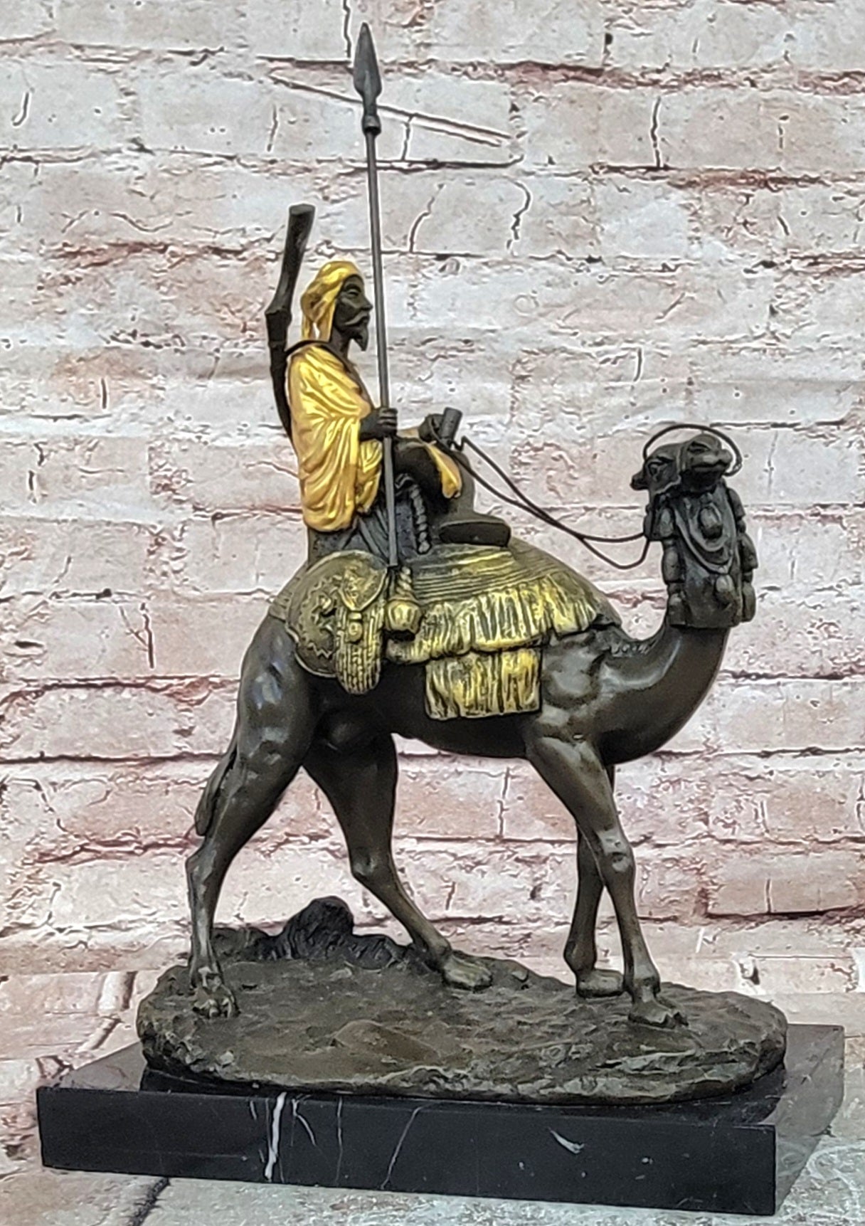 Bronze Camel Rider Figurine Arab Man Desert Sculpture Hot Cast Collectible Art