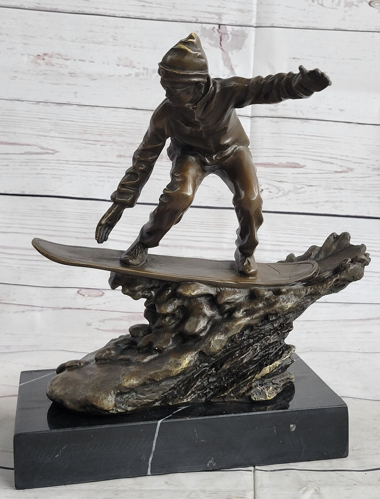 Downhill Snow Skier Bronze Sculpture Mid Century Statue Hot Cast Deco Original