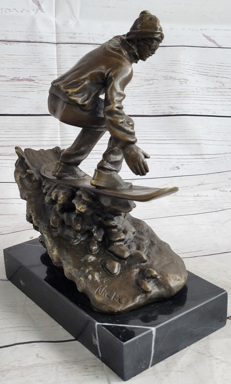Downhill Snow Skier Bronze Sculpture Mid Century Statue Hot Cast Deco Original