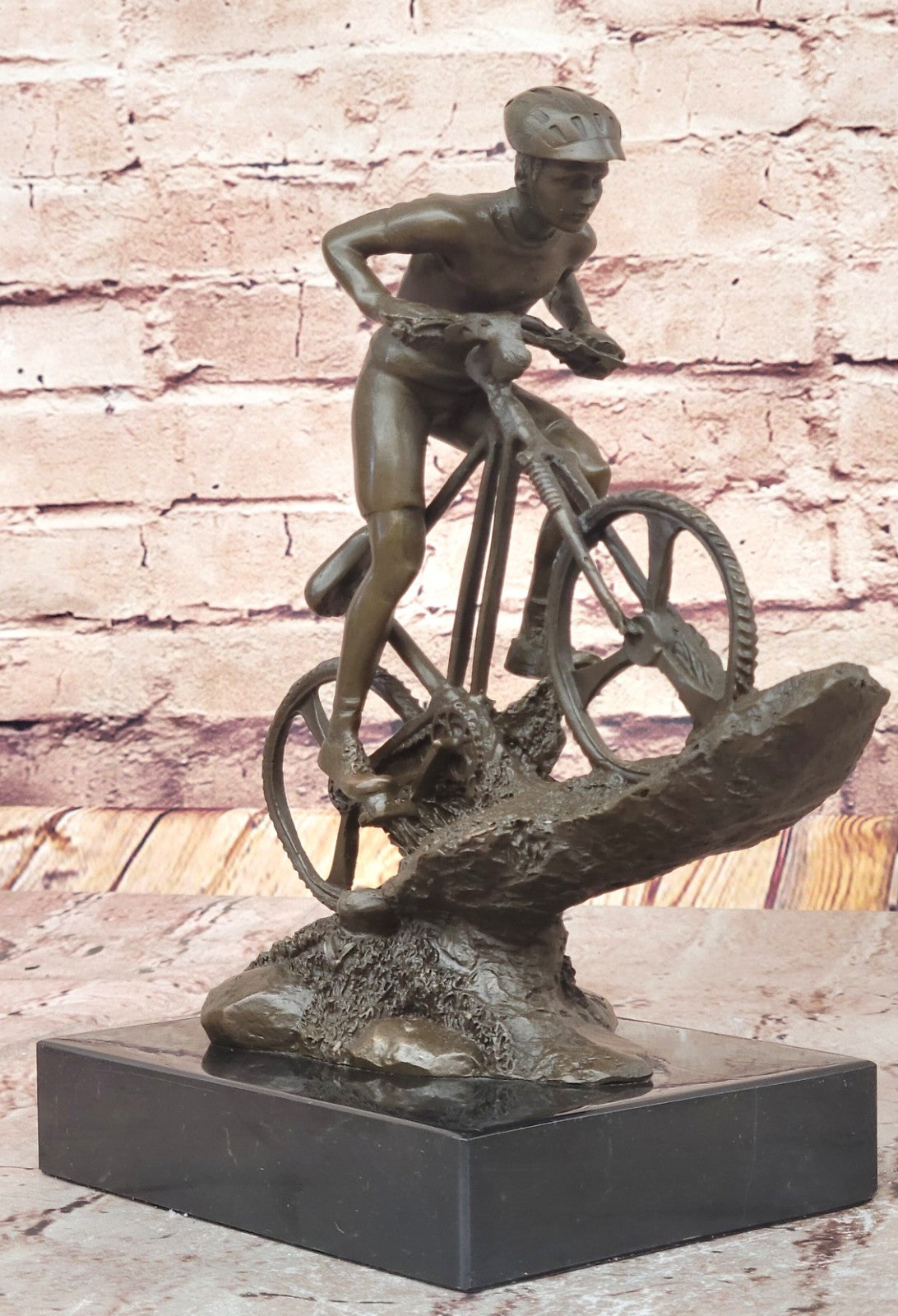 Heavy Solid Wrought Iron Bronze Sculpture Biking Sport Statue Man Bike Bicycle