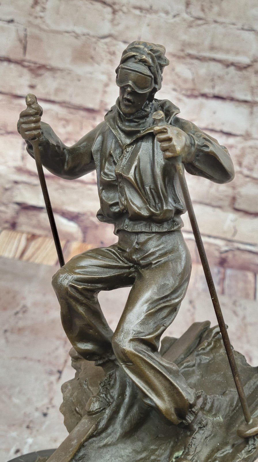 Signed: NICK Bronze Sculpture skier men skiiing snow ski sports Statue Figurine