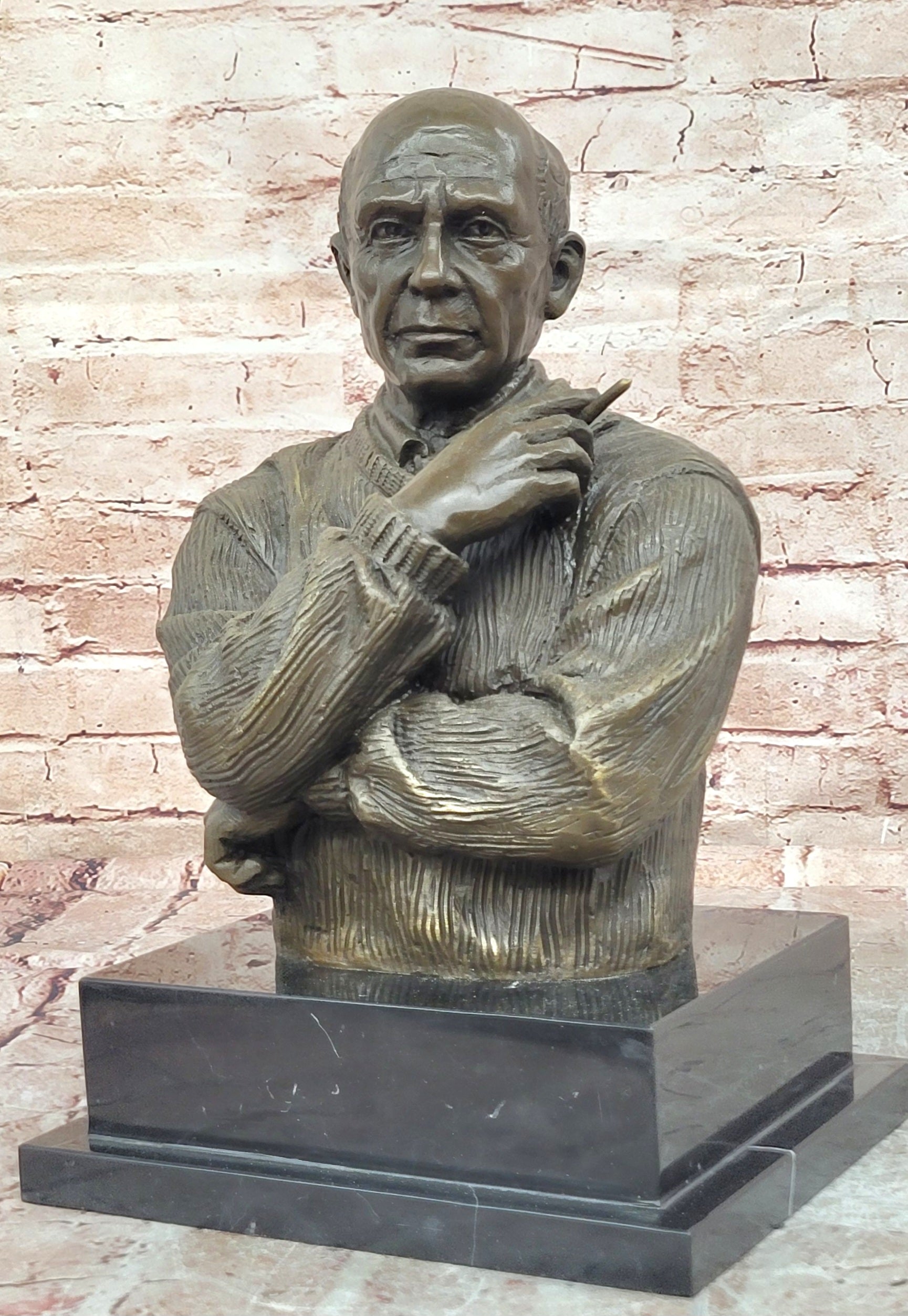 Bronze Bust Pablo Picasso Sculpture Signed Milo Modern Art Figurine