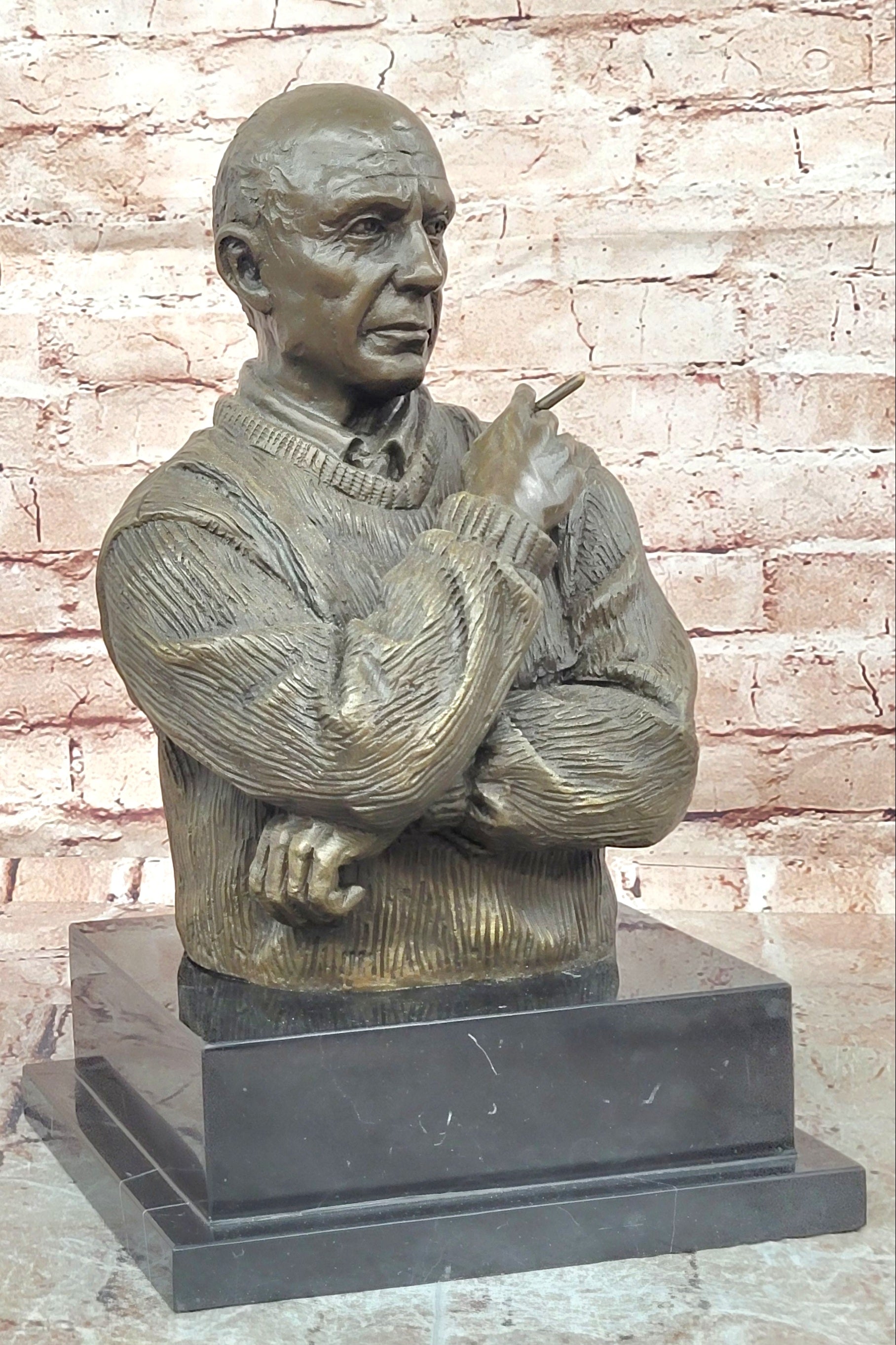 Bronze Bust Pablo Picasso Sculpture Signed Milo Modern Art Figurine